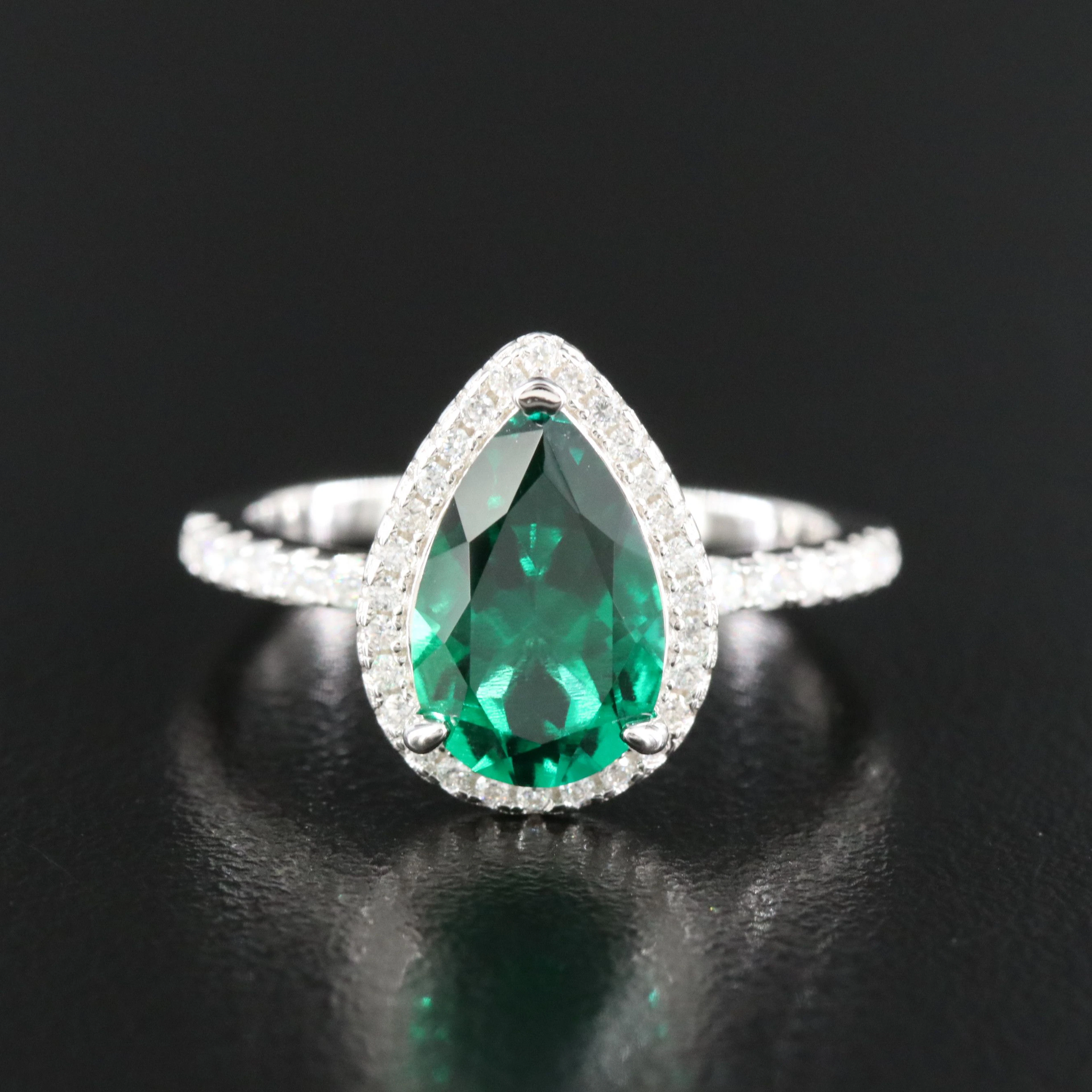 Sterling Emerald and Moissanite Ring