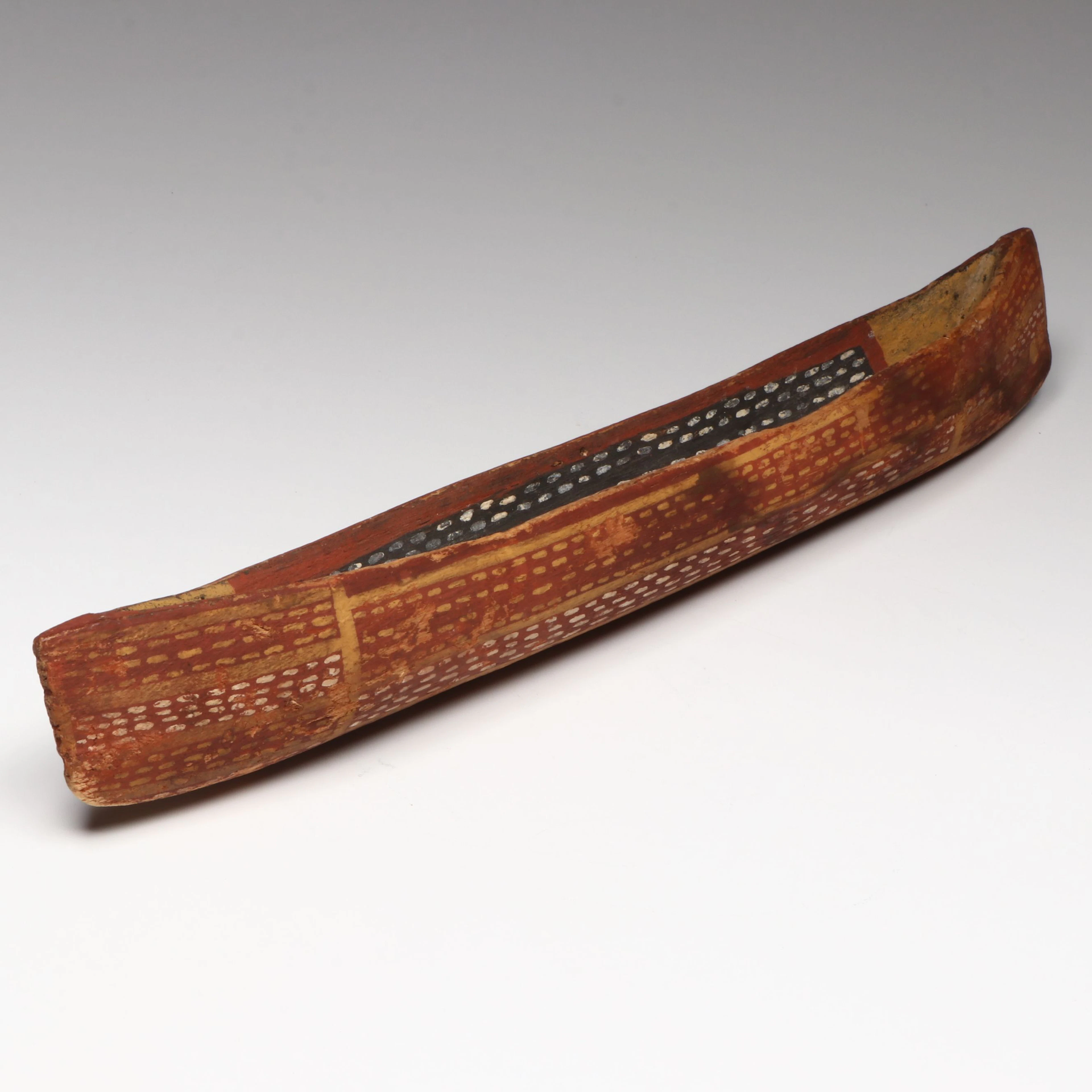 Antique Hand-Carved and Painted Folk Art Soft Wood Dugout Canoe