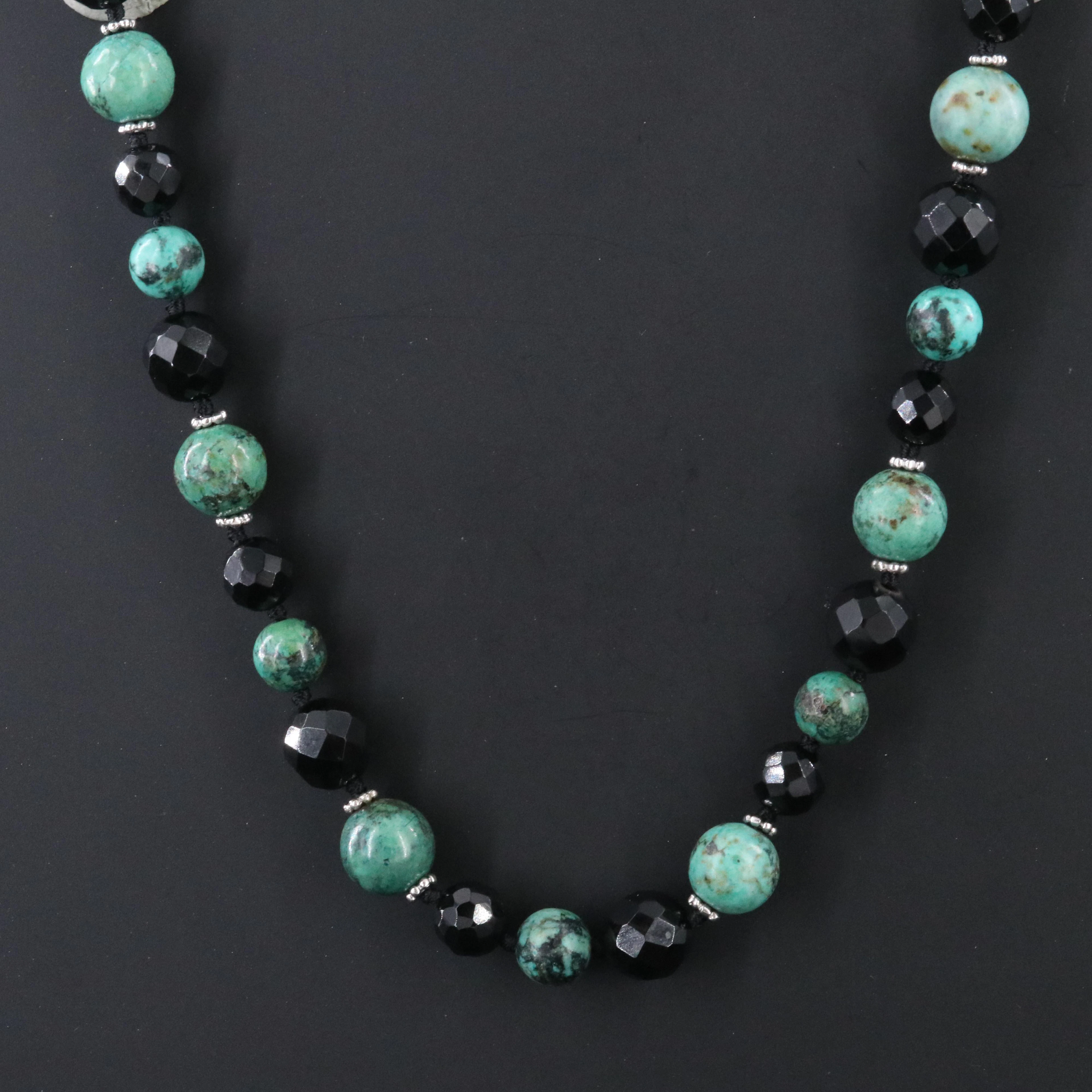 Sterling Chrysocolla and Black Onyx Bead Necklace