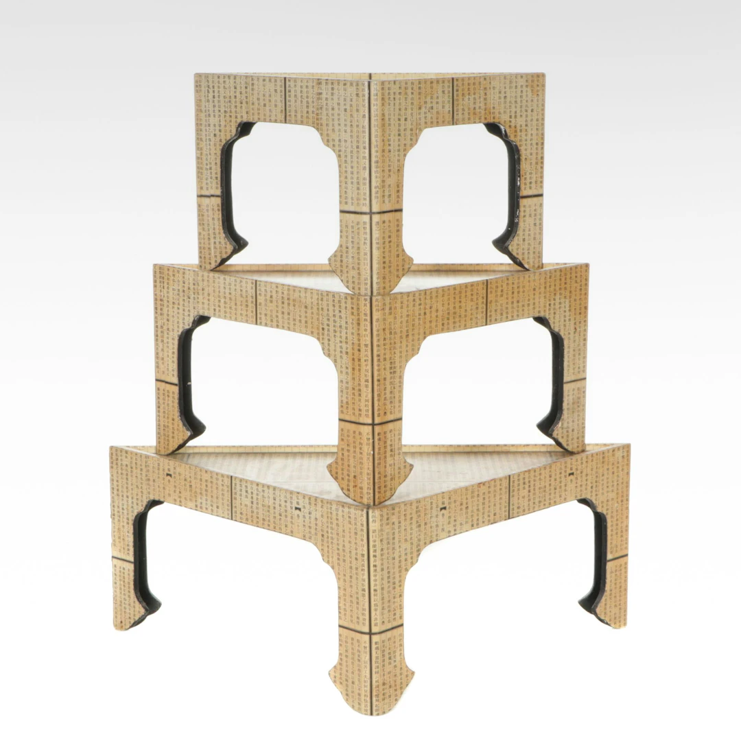 Chinese Newsprint-Covered Stacking or Nesting Tables