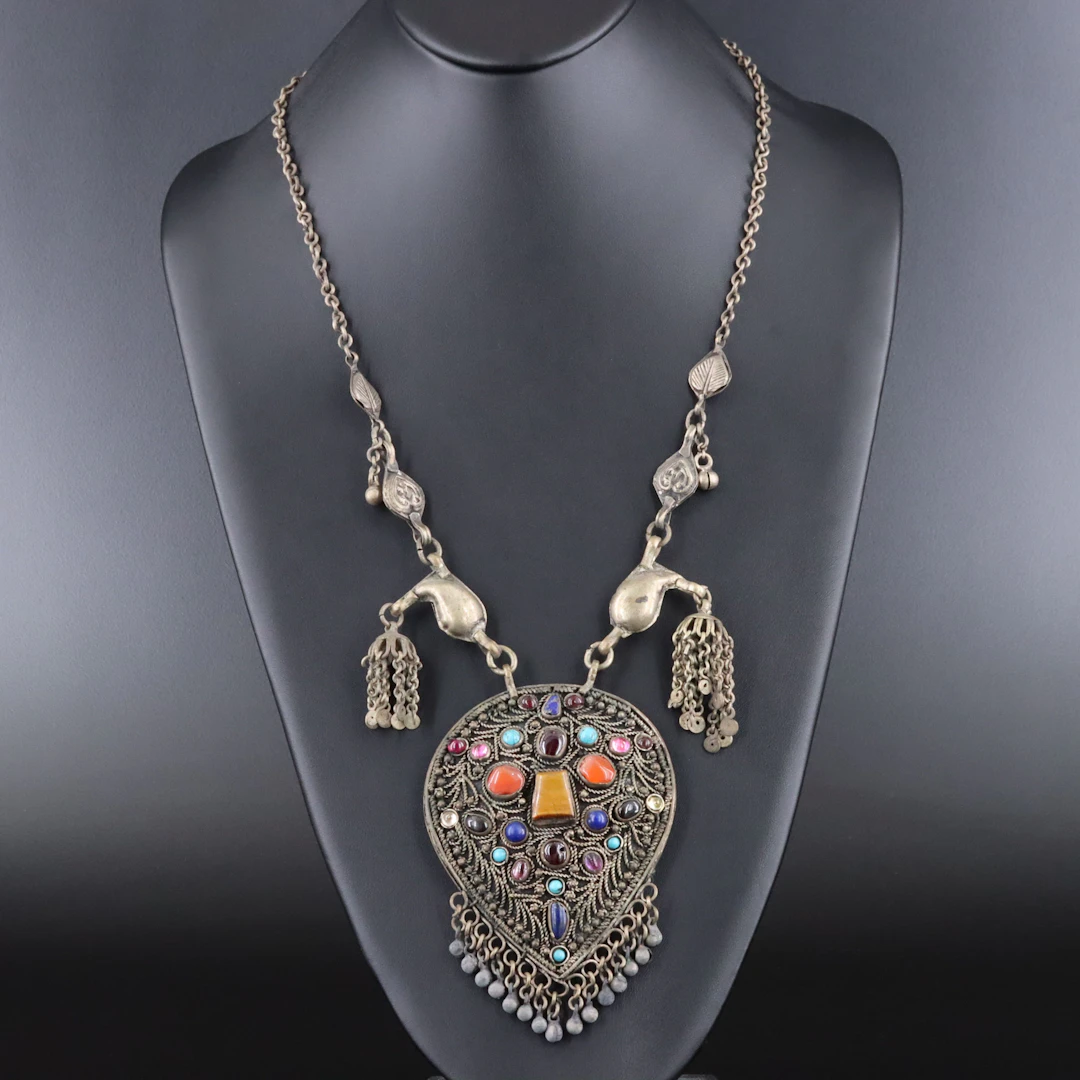 Indian Necklace Featuring Tiger's Eye, Lapis Lazuli, Garnet