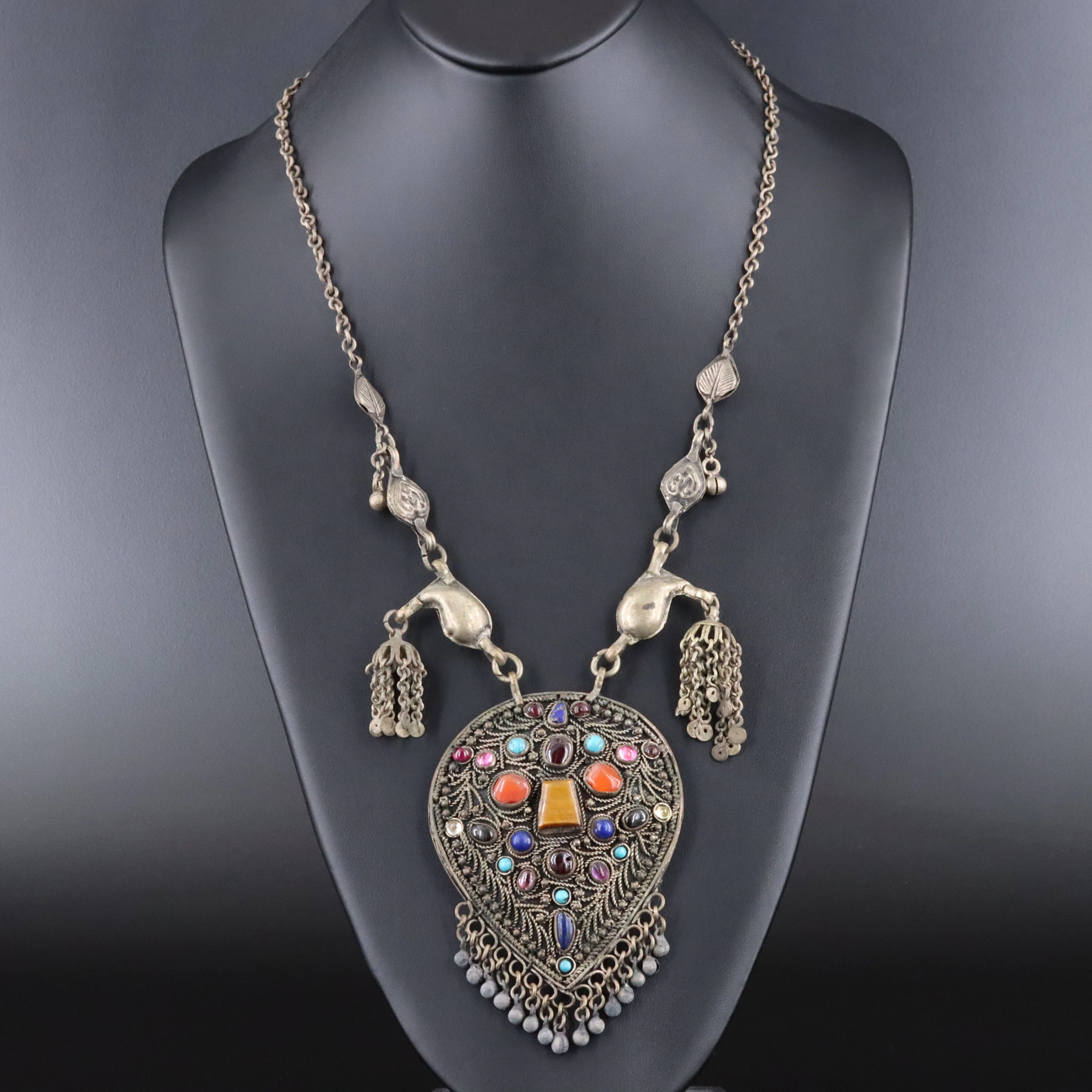 Indian Necklace Featuring Tiger's Eye, Lapis Lazuli, Garnet