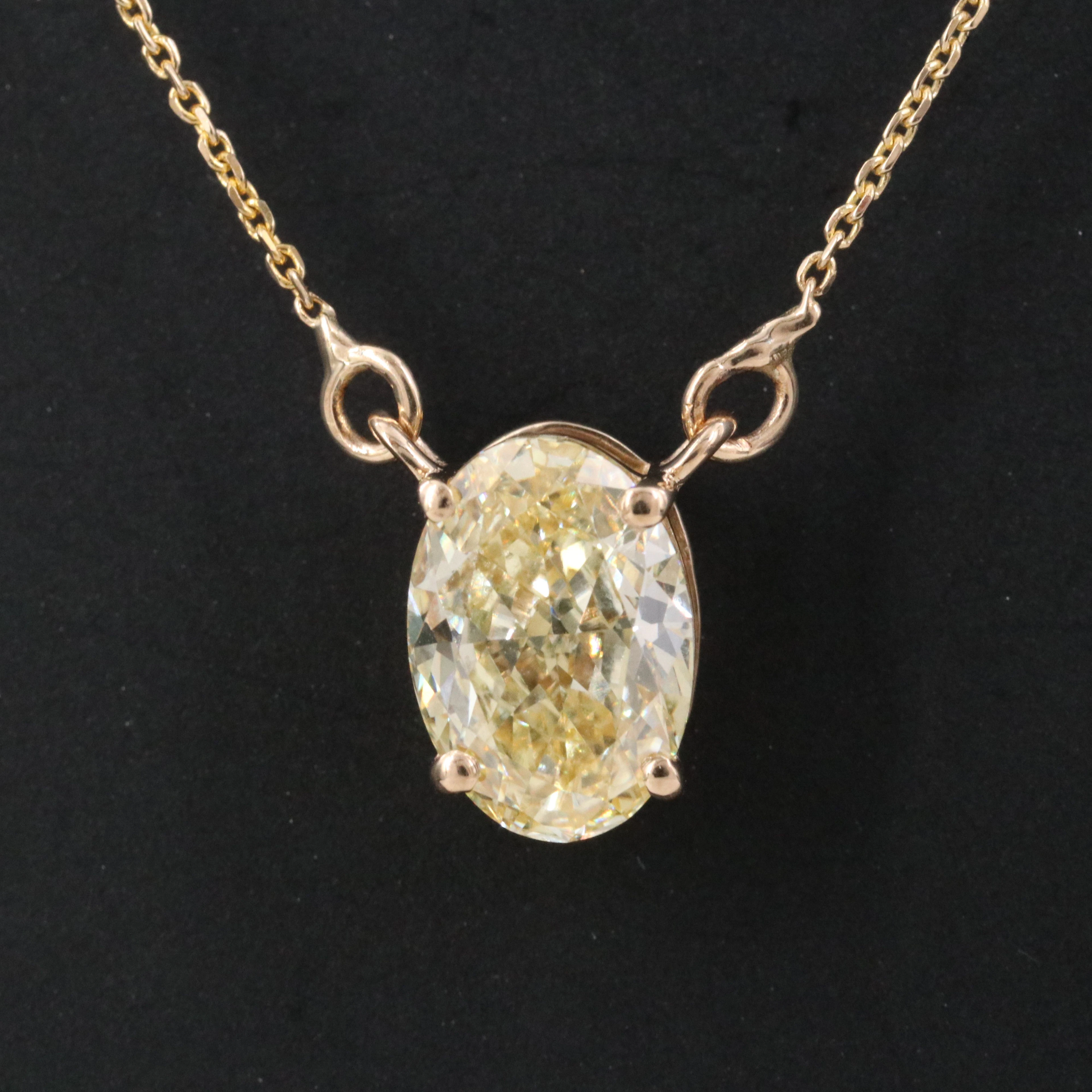 14K 2.04 CT Lab Grown Fancy Intense Yellow Diamond Necklace with IGI Report