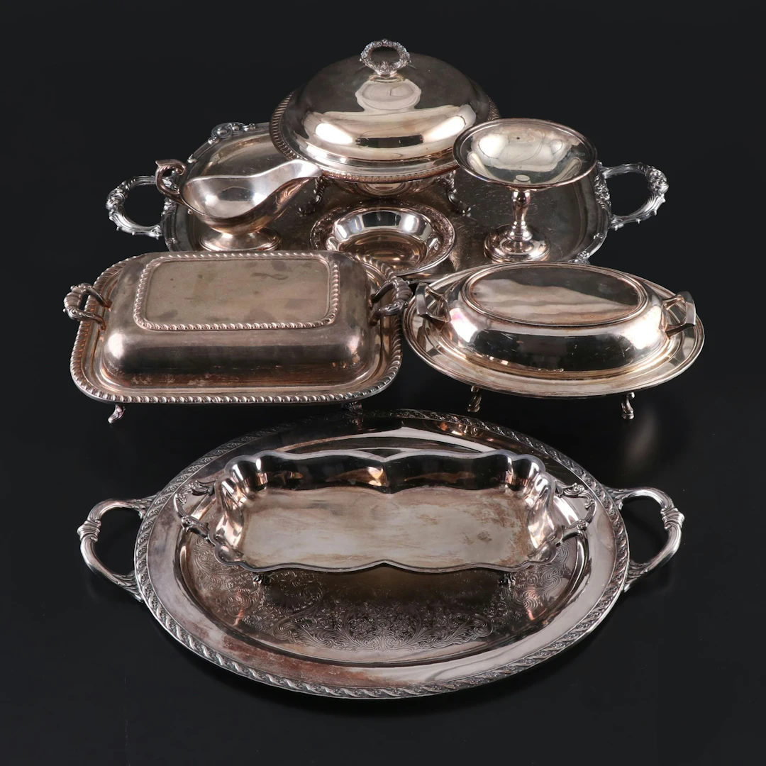 International Silver "Spring Flower" Platter with More Silver Plate Serveware