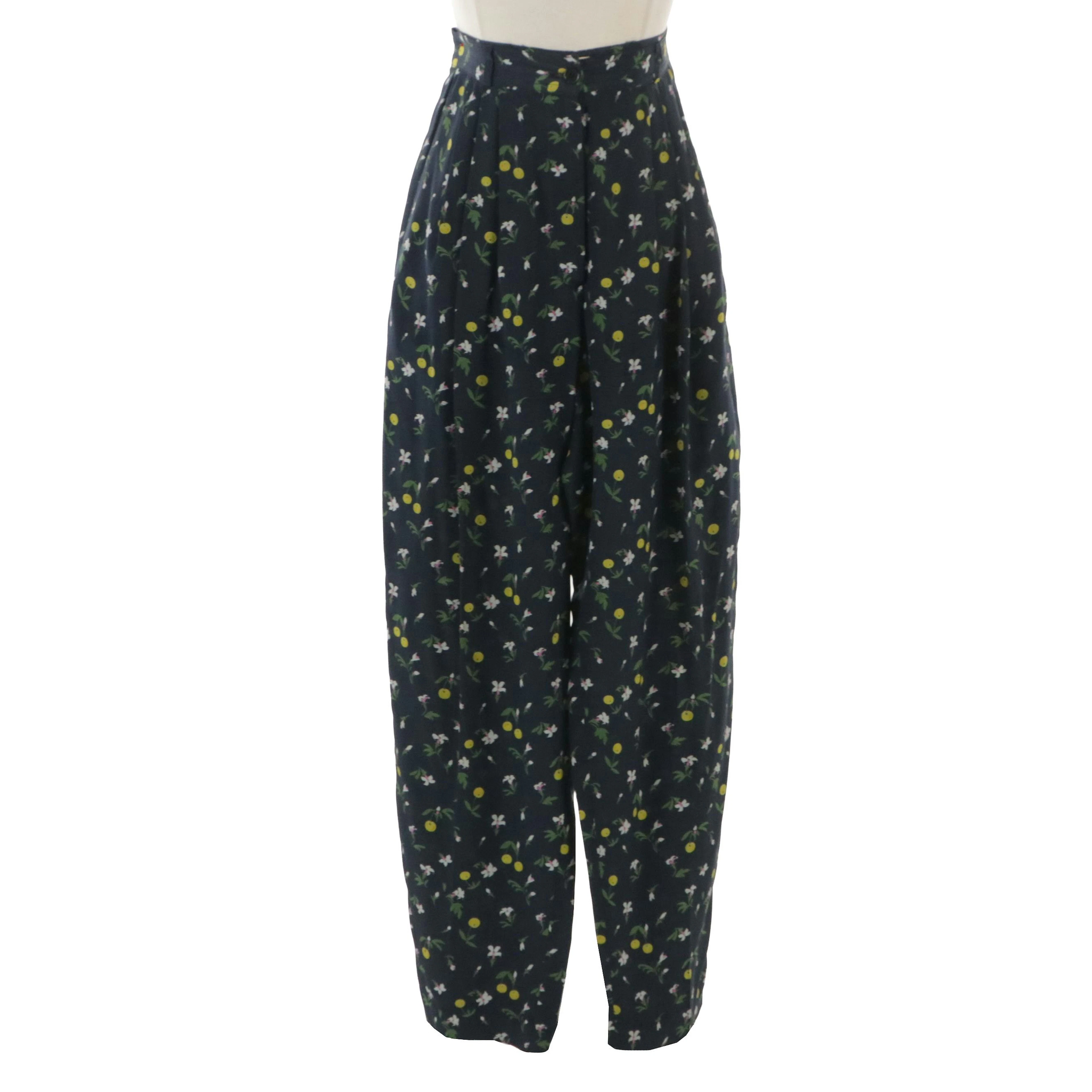 Valentino Miss V Pleated Pant in Floral/Cherry Print Silk, Vintage