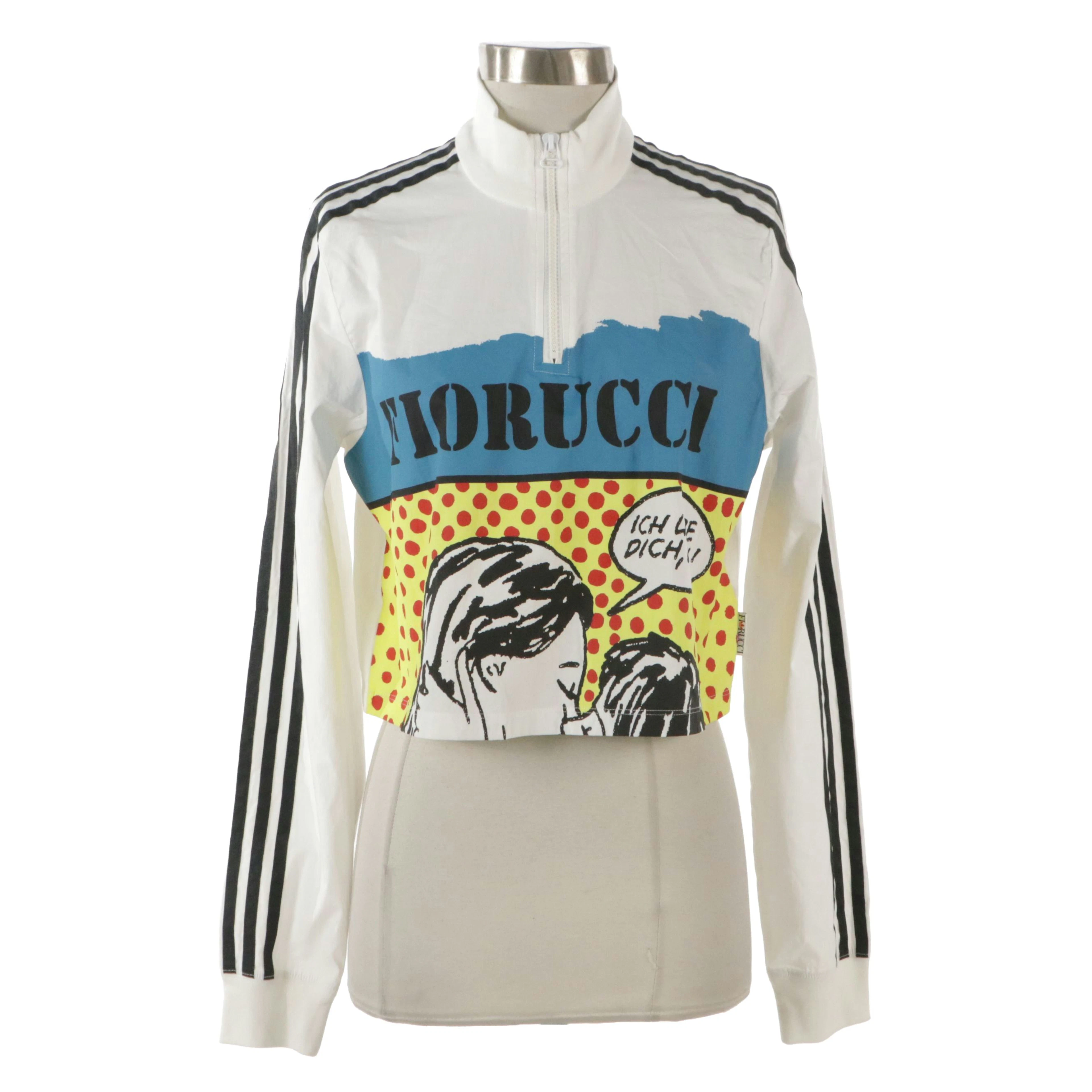 Adidas x Fiorucci Pop Art Graphic Print Quarter-Zip Cropped Jacket with Tag