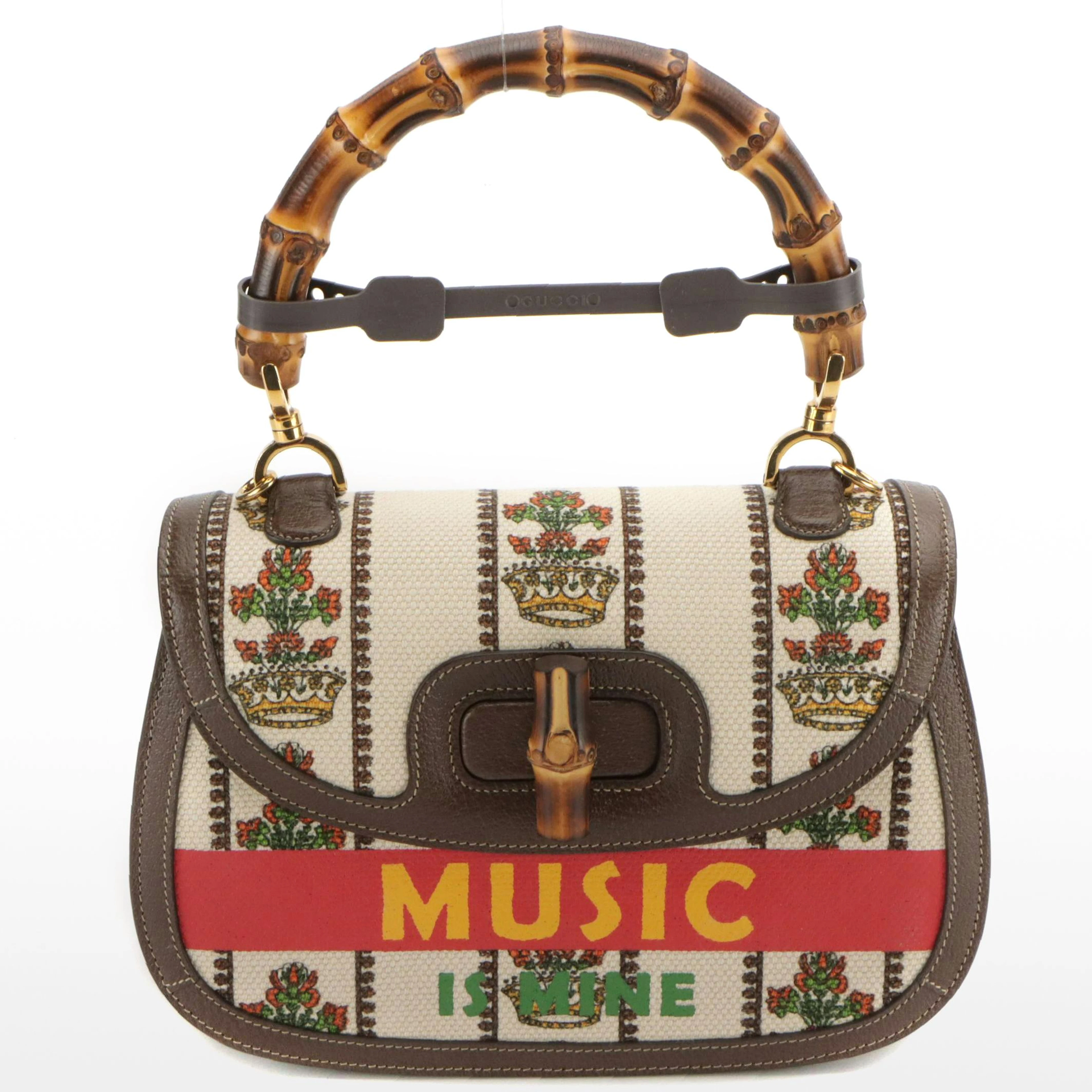 Gucci 100 Limited Edition Bamboo 1947 Bag in Centennial Music Printed Canvas