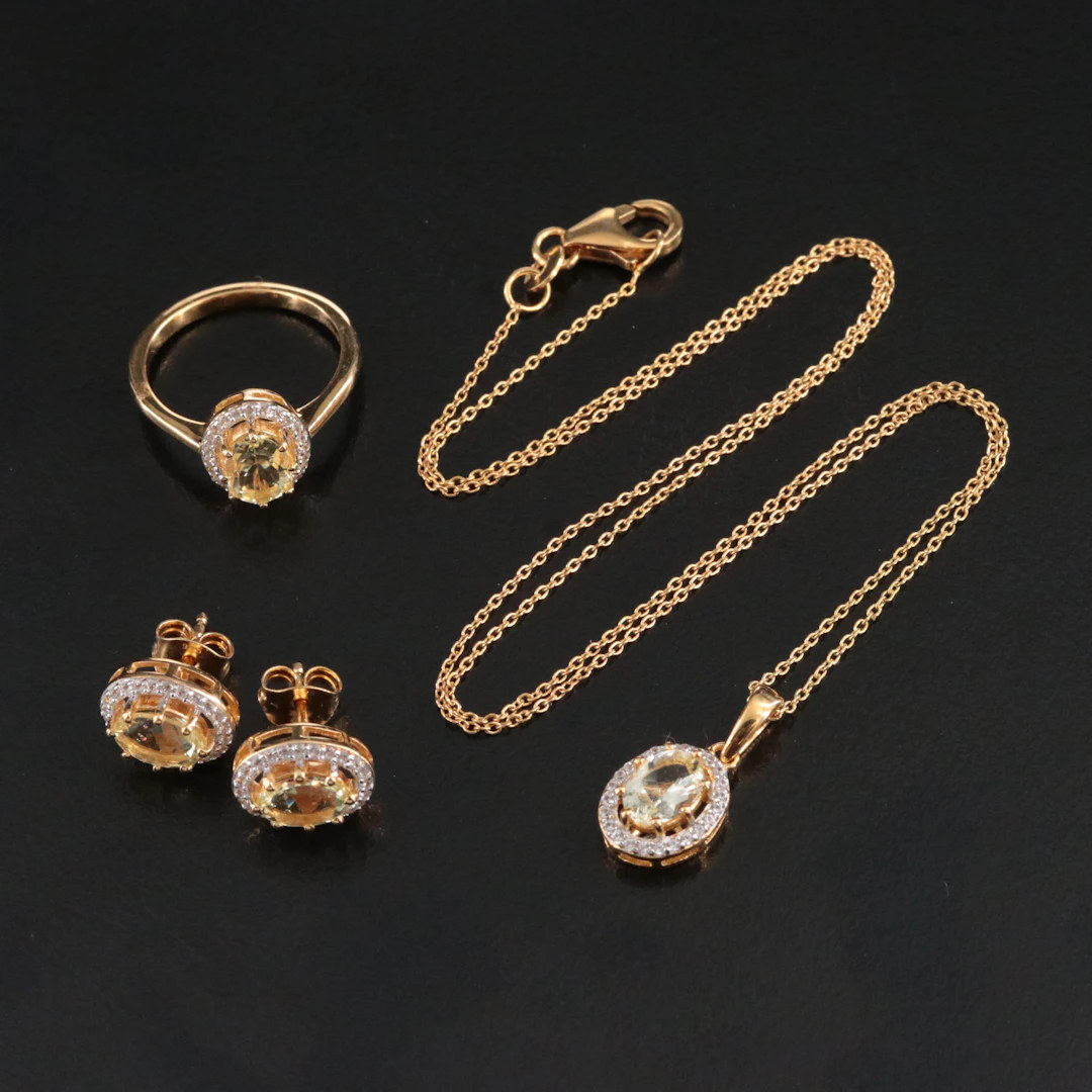 Sterling Orthoclase and White Sapphire Jewelry Set