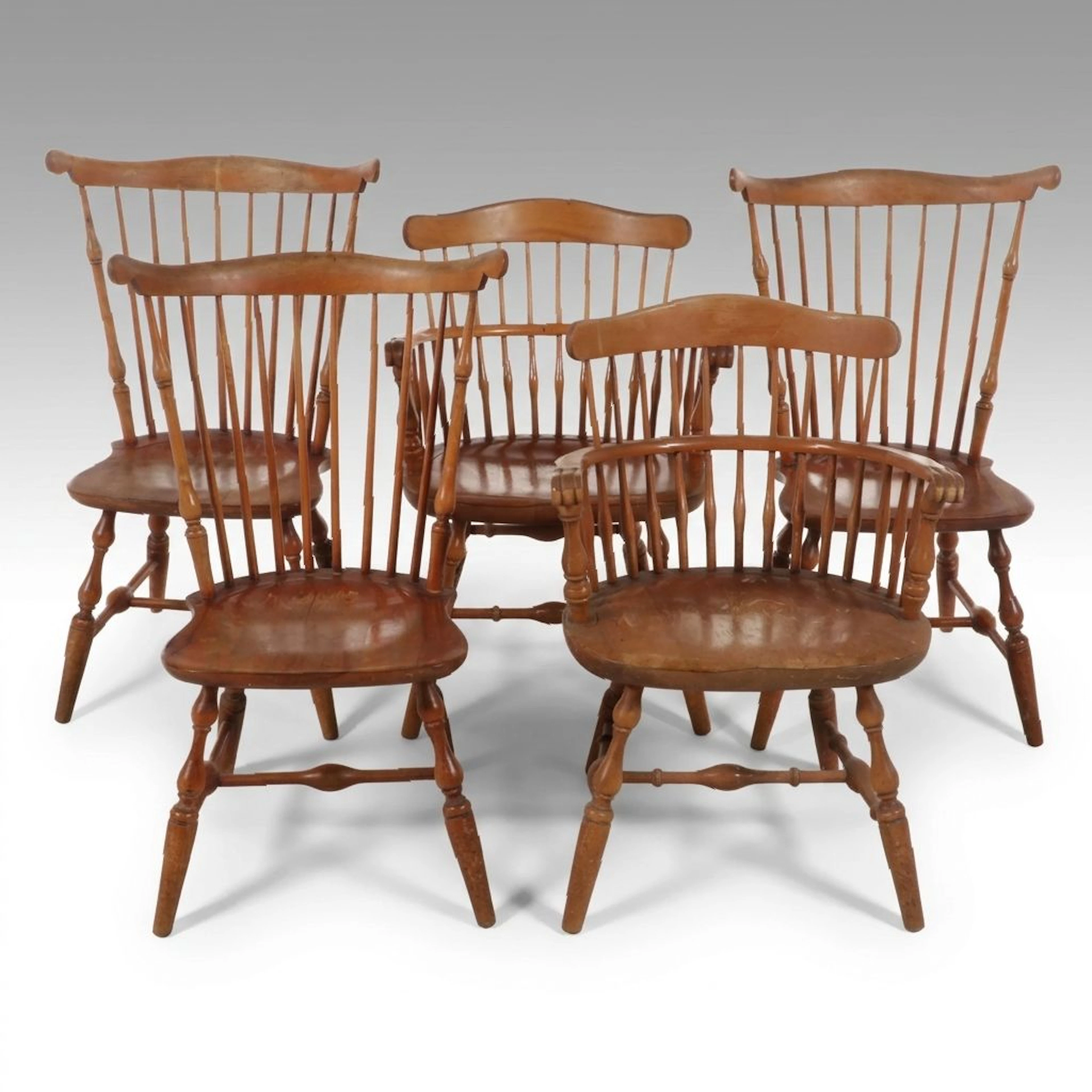 Set of Three Comb-Back Windsor Side Chairs with Windsor Armchairs