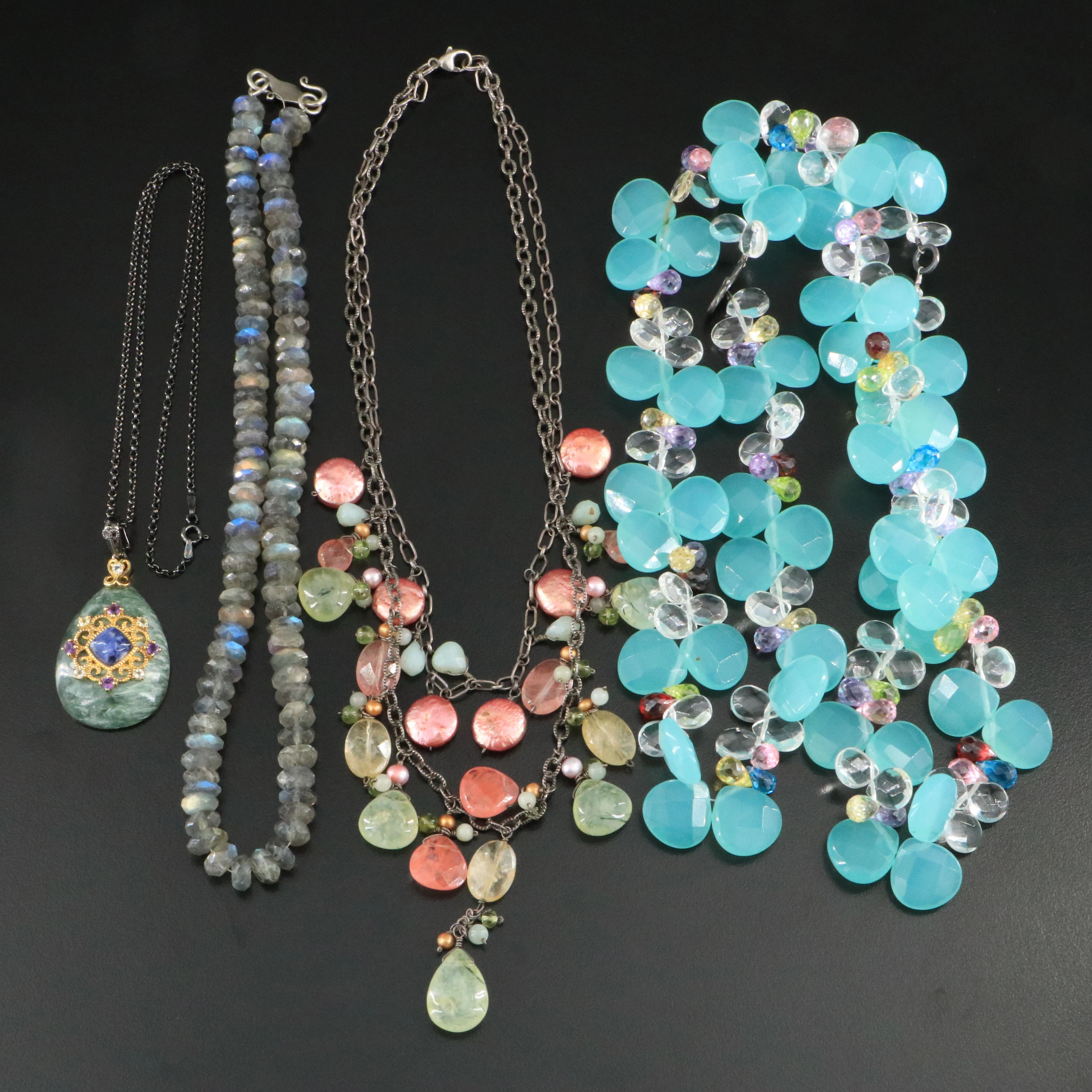 Carlo Viani, Chalcedony and Labradorite Featured in Sterling Necklaces