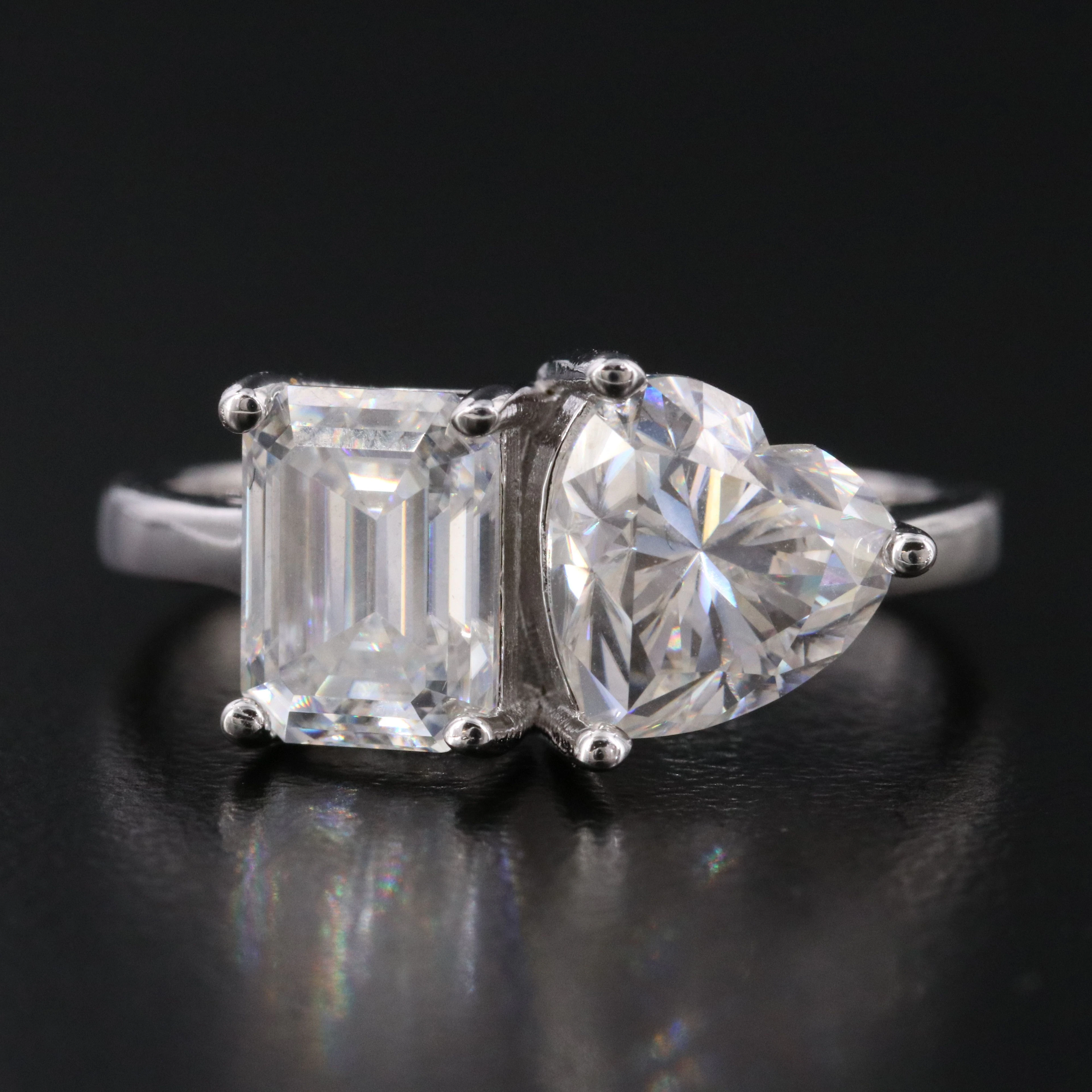 Sterling Moissanite Toi et Moi Ring