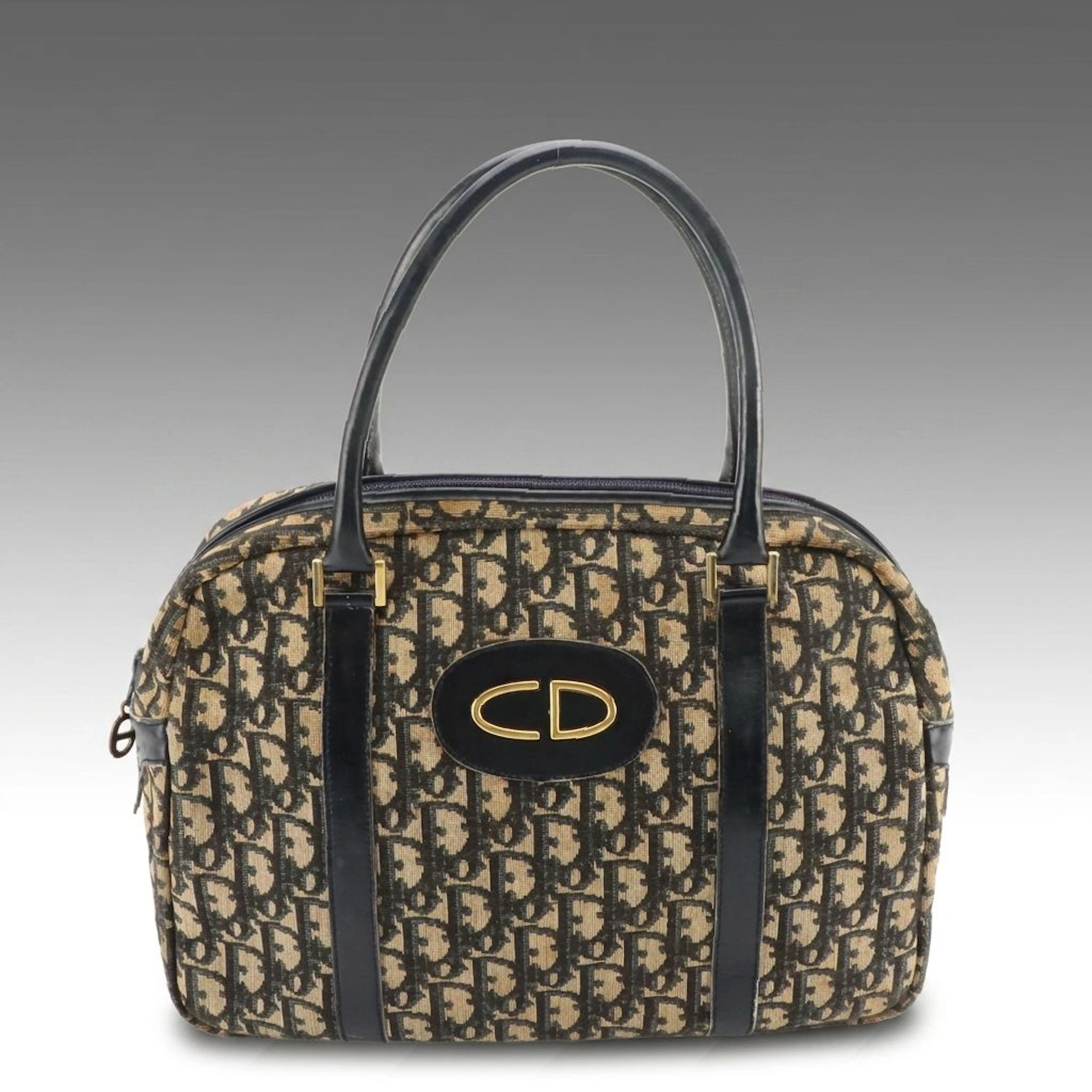 Christian Dior Trotter Canvas and Navy Leather Tote Bag with CD Monogram