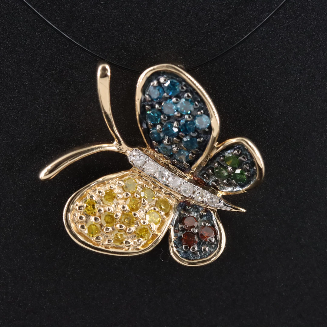 14K Diamond Including Fancy Pavé Butterfly Pendant