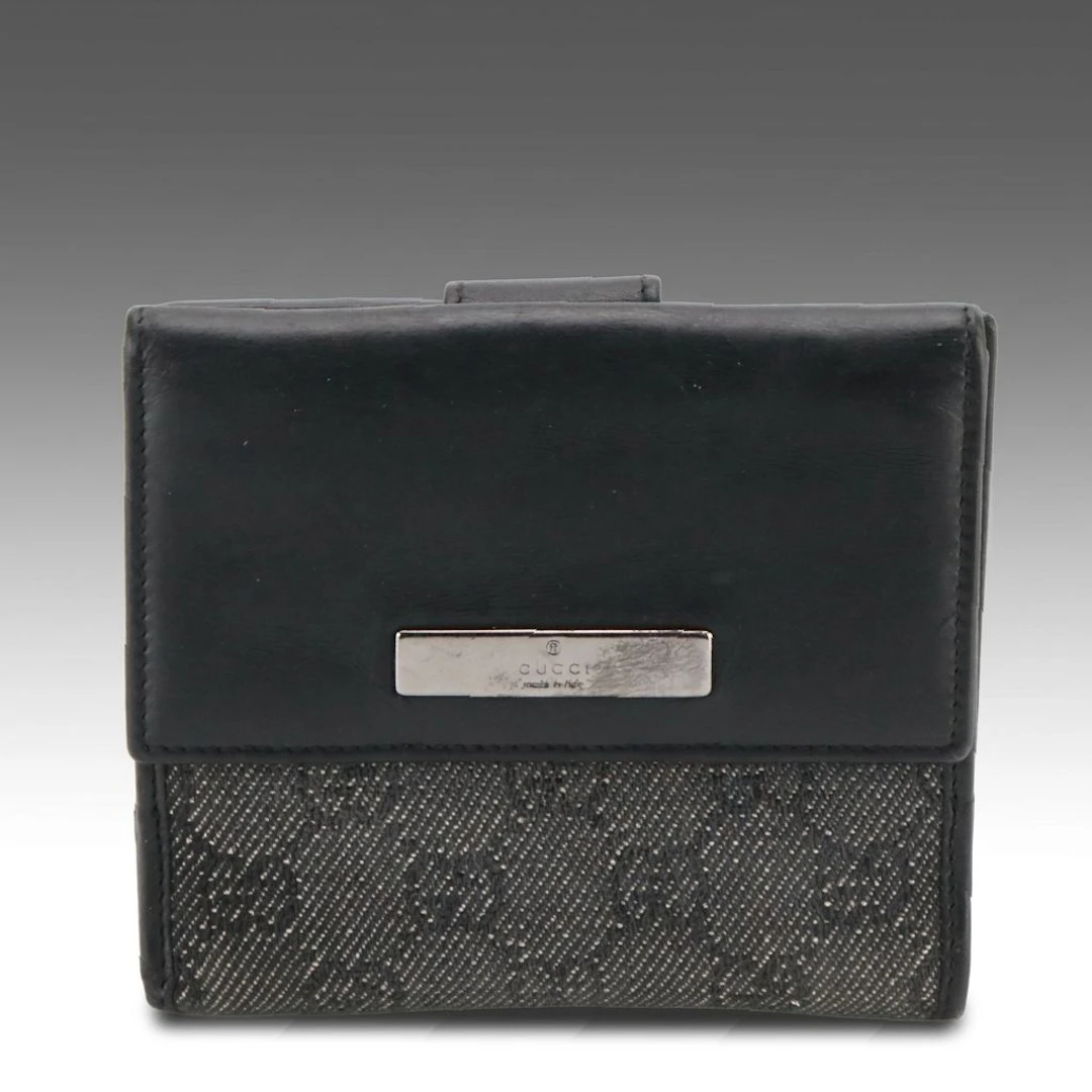 Gucci Bifold Compact Wallet in Black Monogram Canvas and Leather