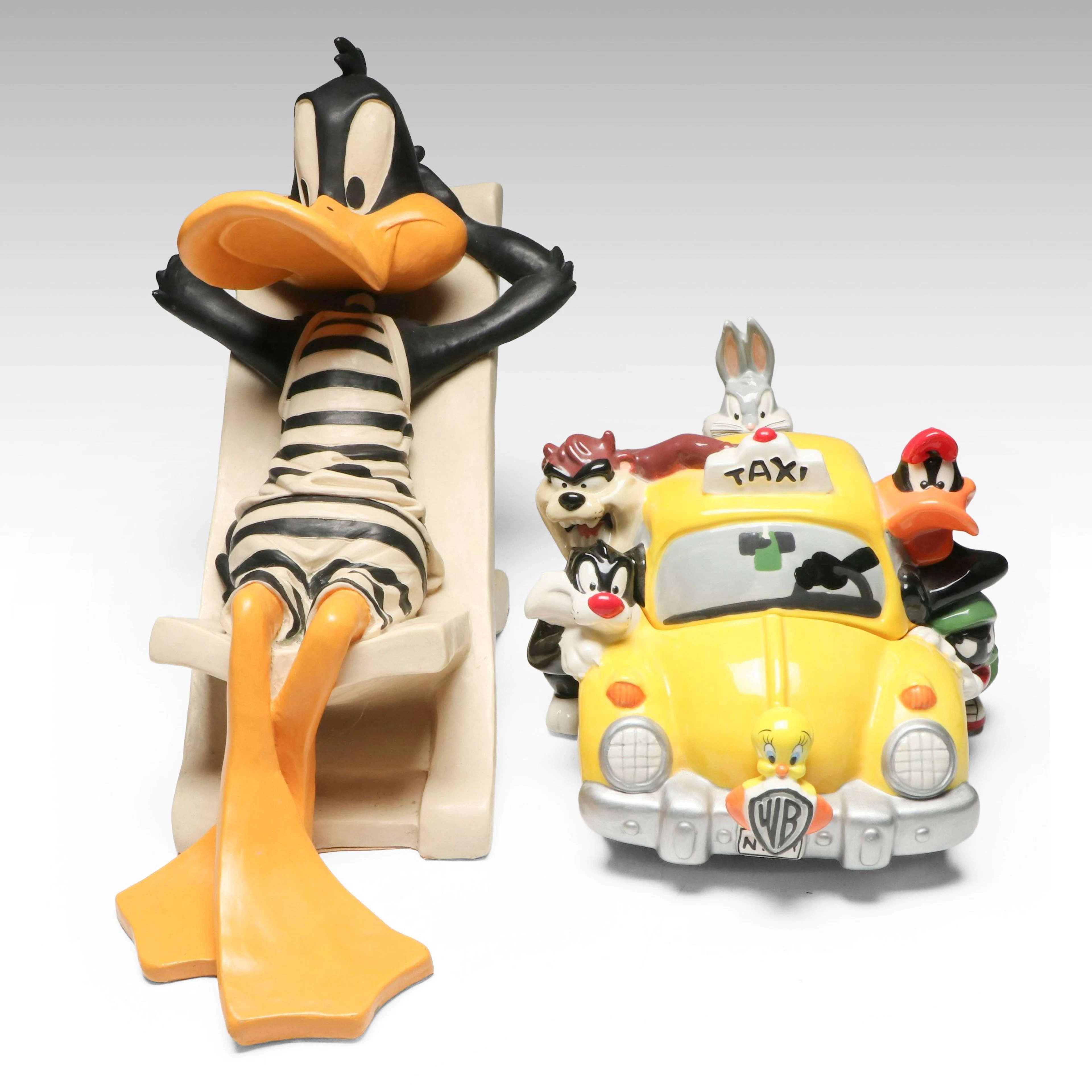 Warner Bros. Looney Tunes Ceramic Cookie Jar with Daffy Duck Resin Statue