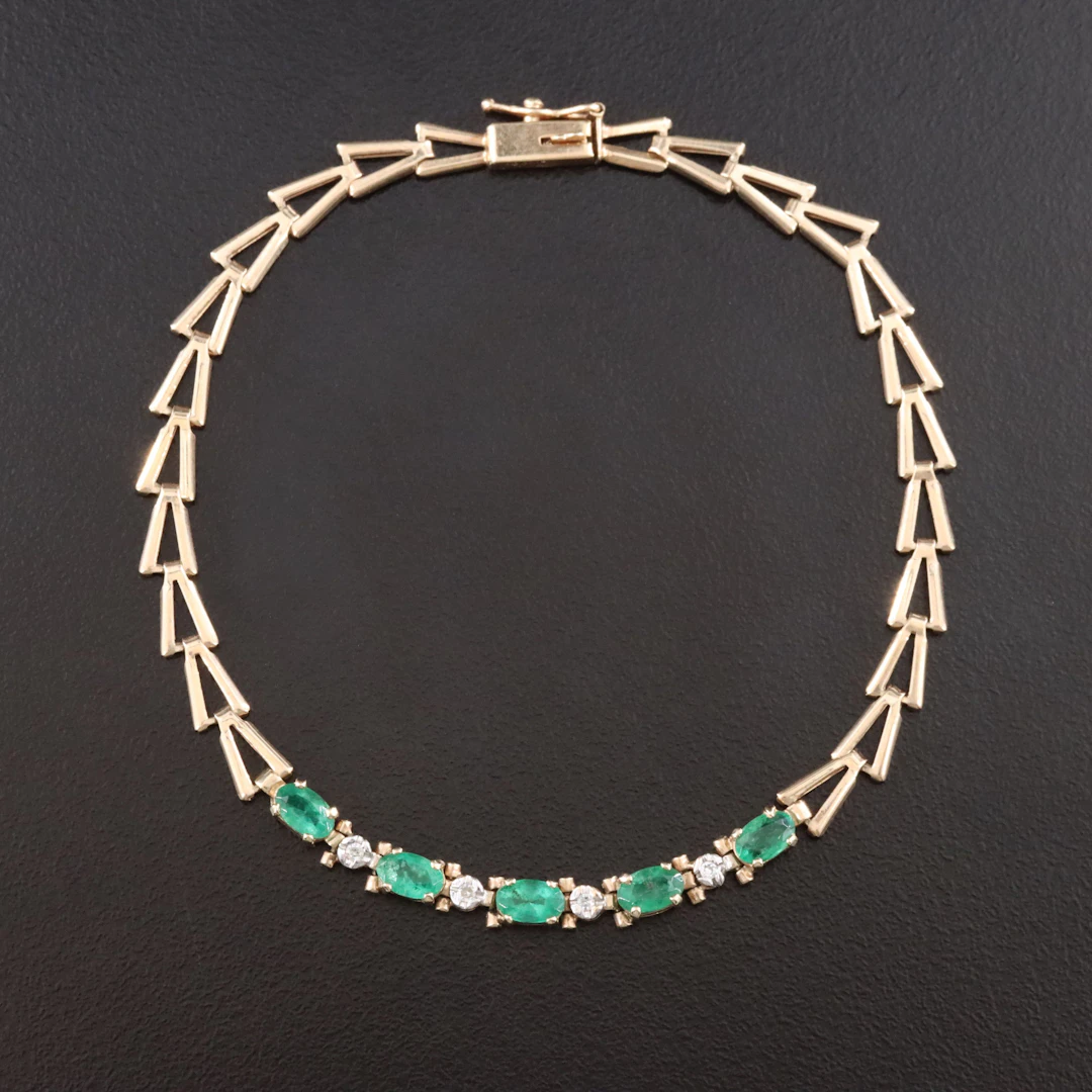 10K Emerald and Diamond Chevron Link Bracelet