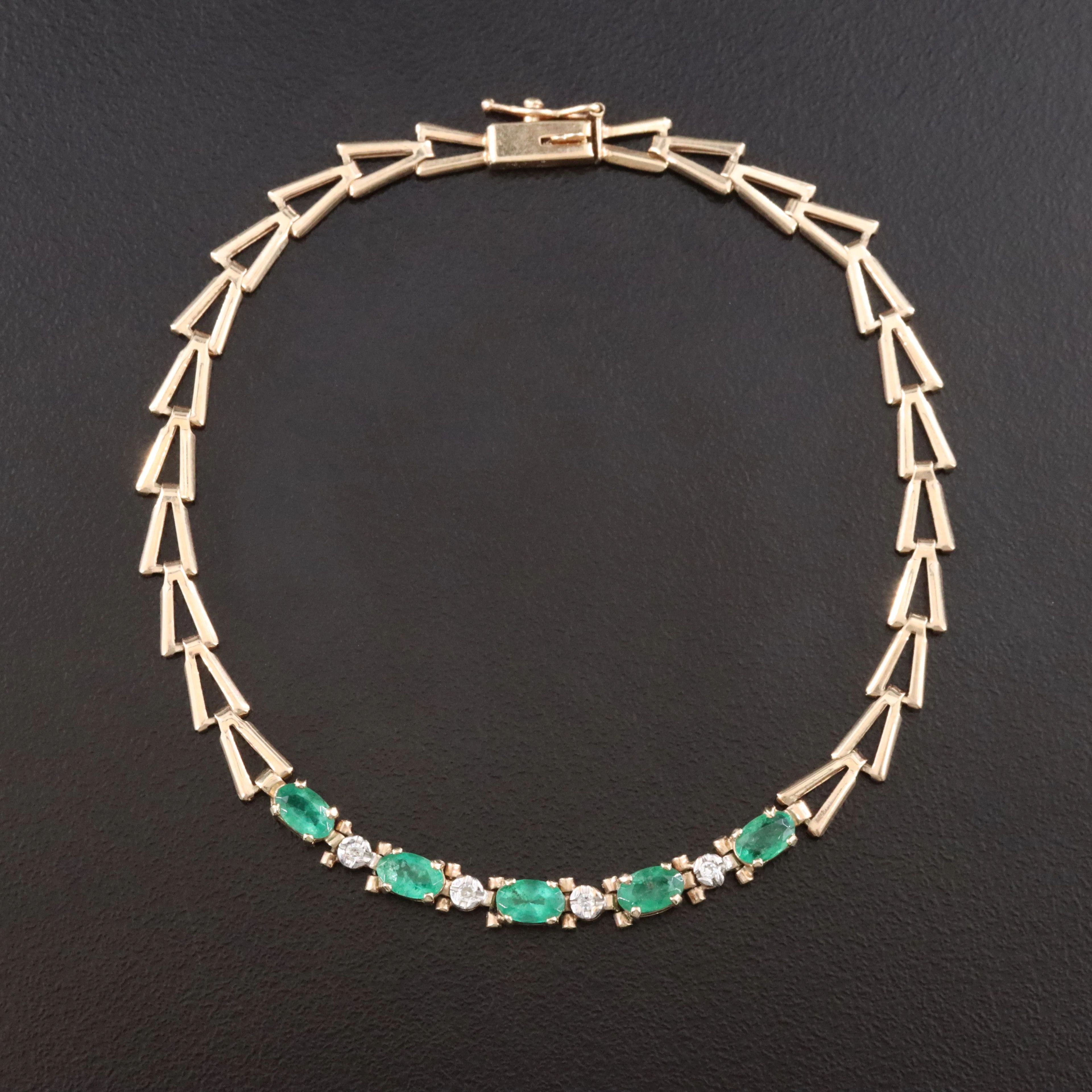 10K Emerald and Diamond Chevron Link Bracelet