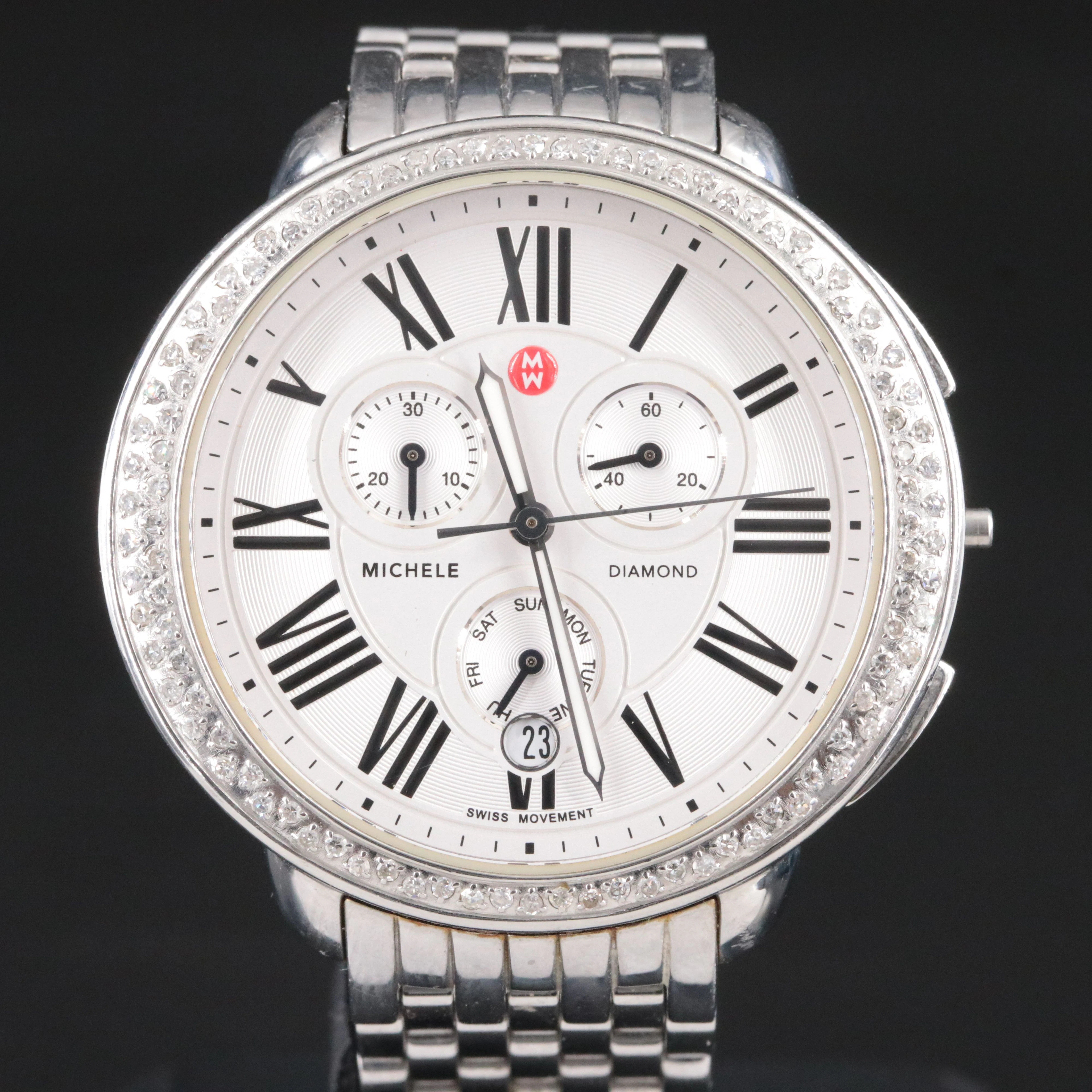 Michele Serein Diamond and Stainless Steel Swiss Quartz Chronograph Watch
