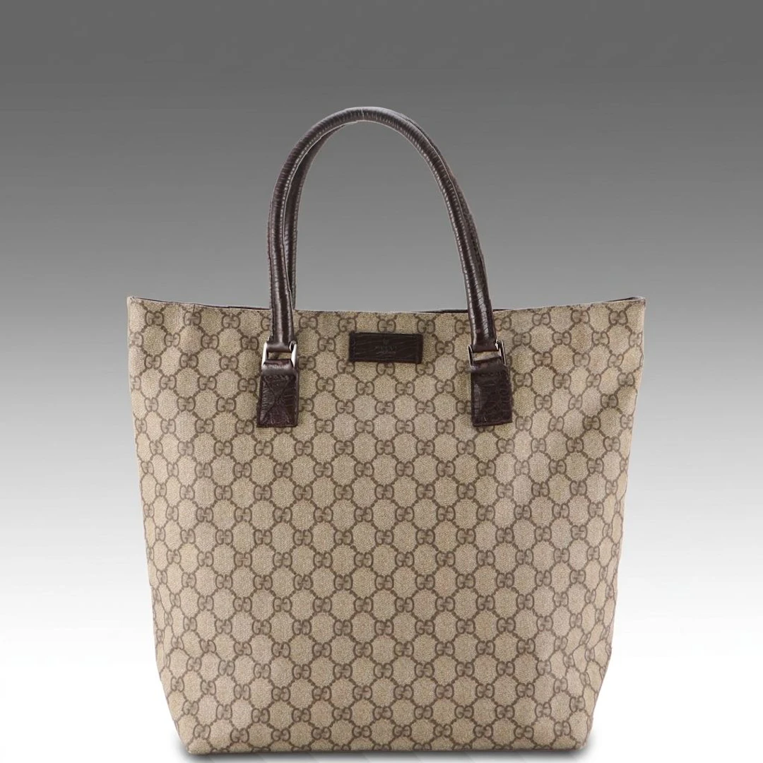 Gucci GG Supreme Canvas and Leather Tote Bag