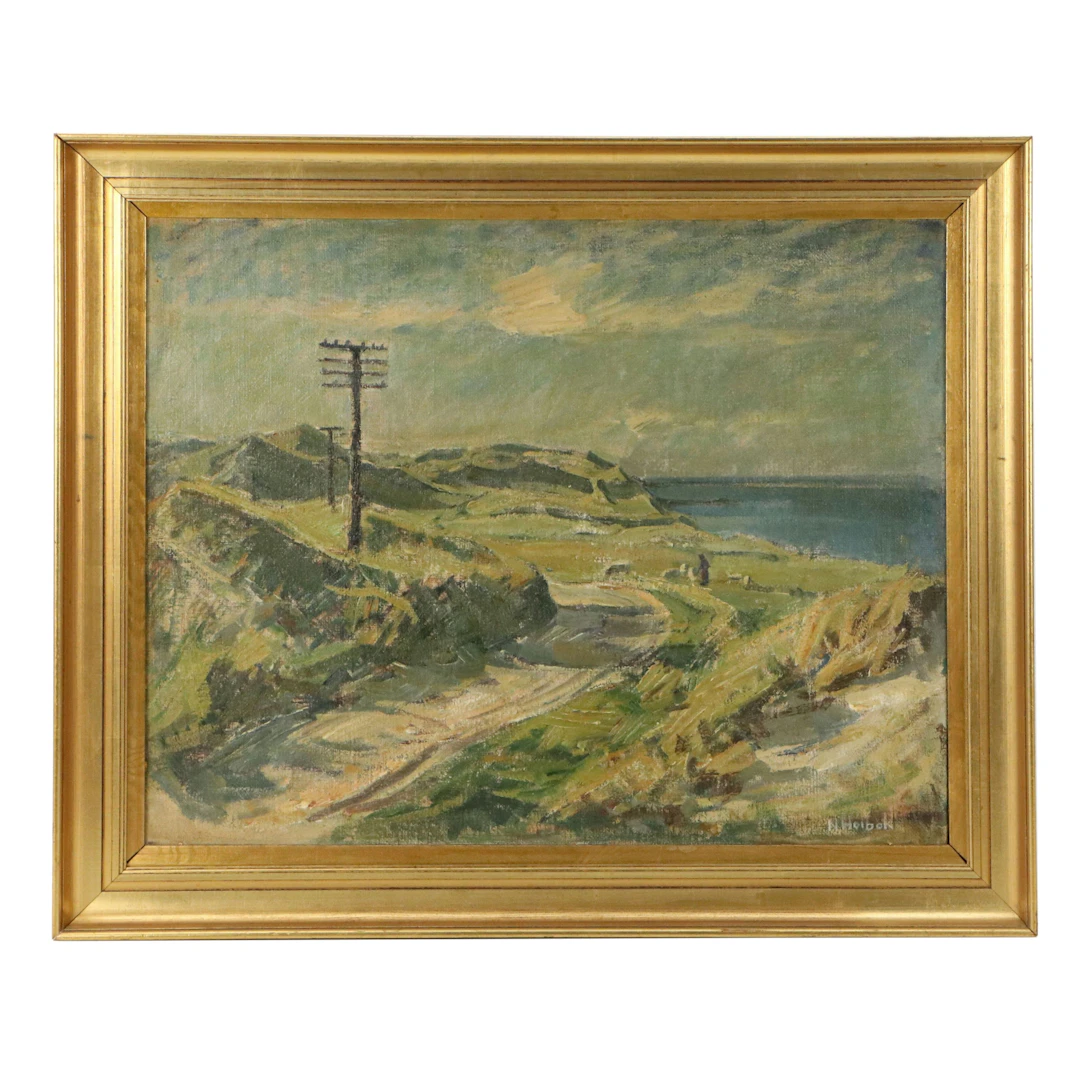 Niels Holbak American School Oil Painting of Coastal Landscape