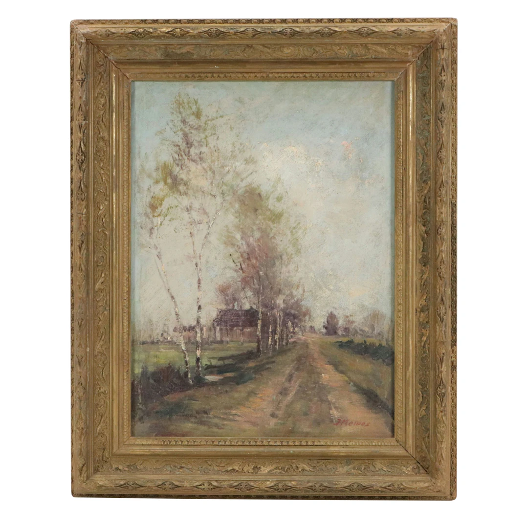 Impressionist Countryside Residential Landscape Oil Painting, 20th Century