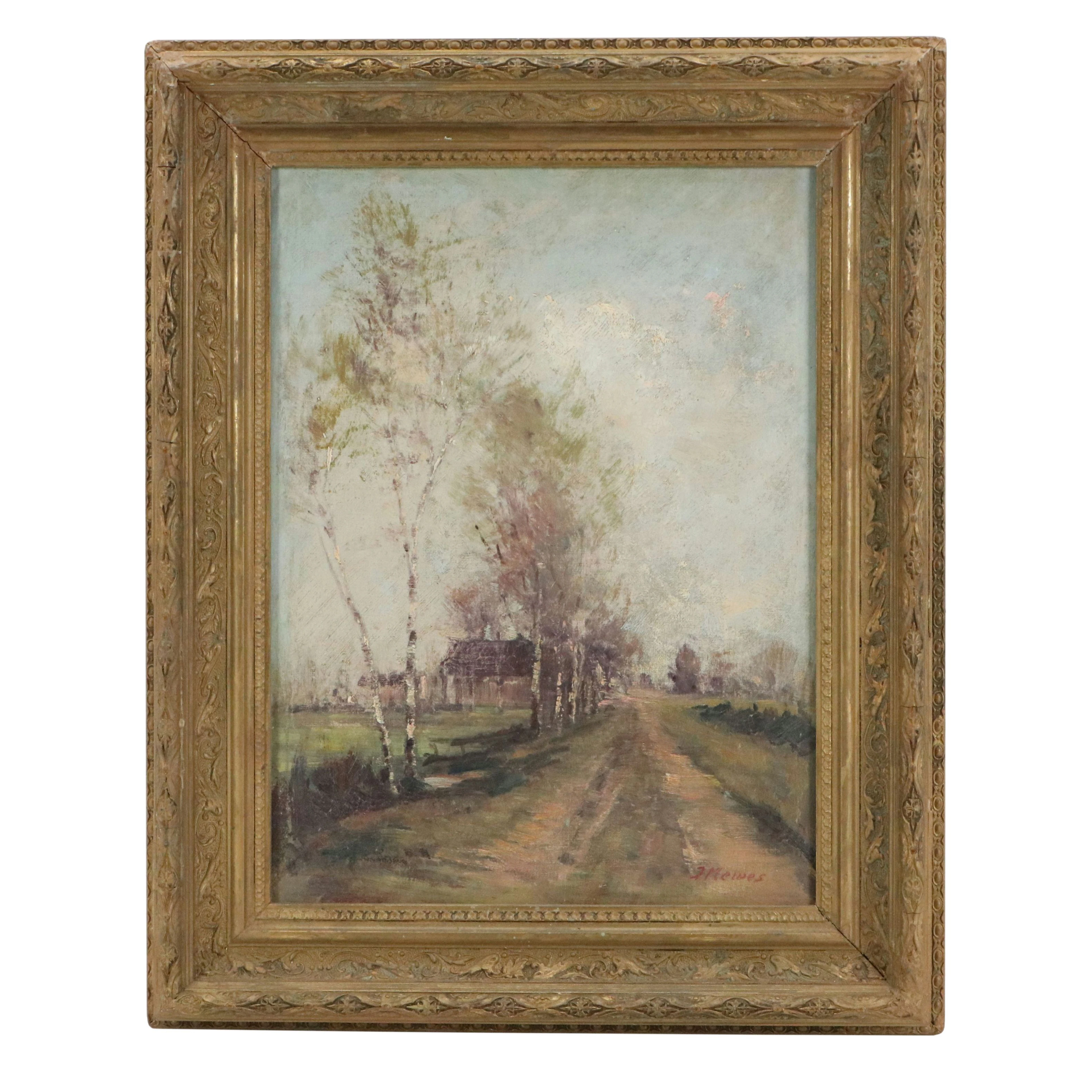 Impressionist Countryside Residential Landscape Oil Painting, 20th Century