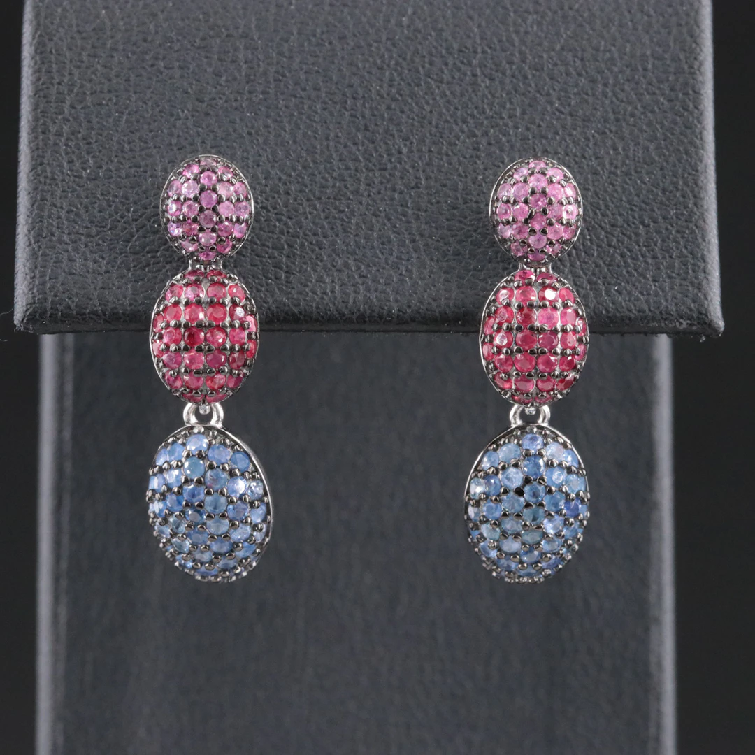 Sterling Ruby and Sapphire Drop Earrings