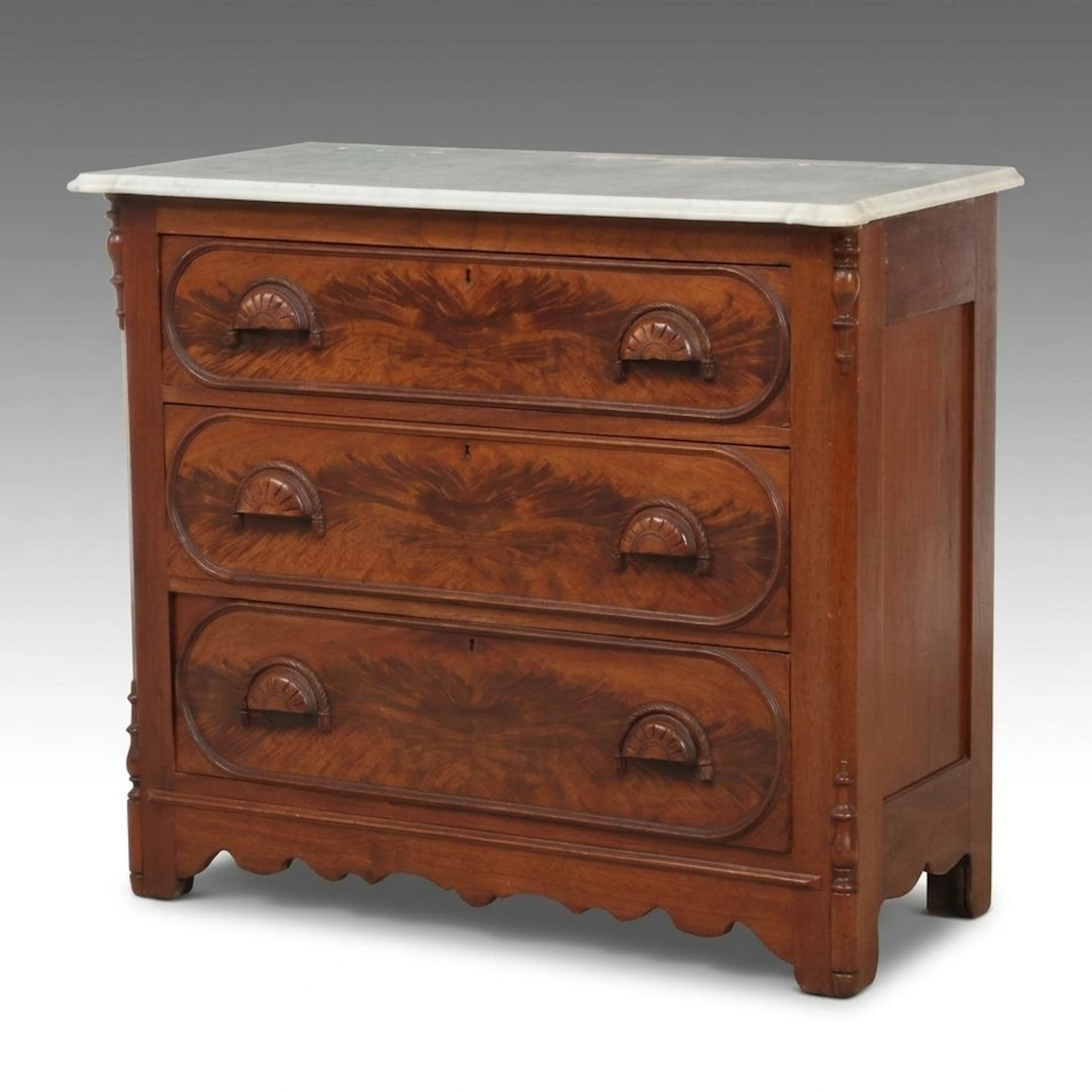 Victorian Flame Mahogany Marble Top Commode, Late 19th Century