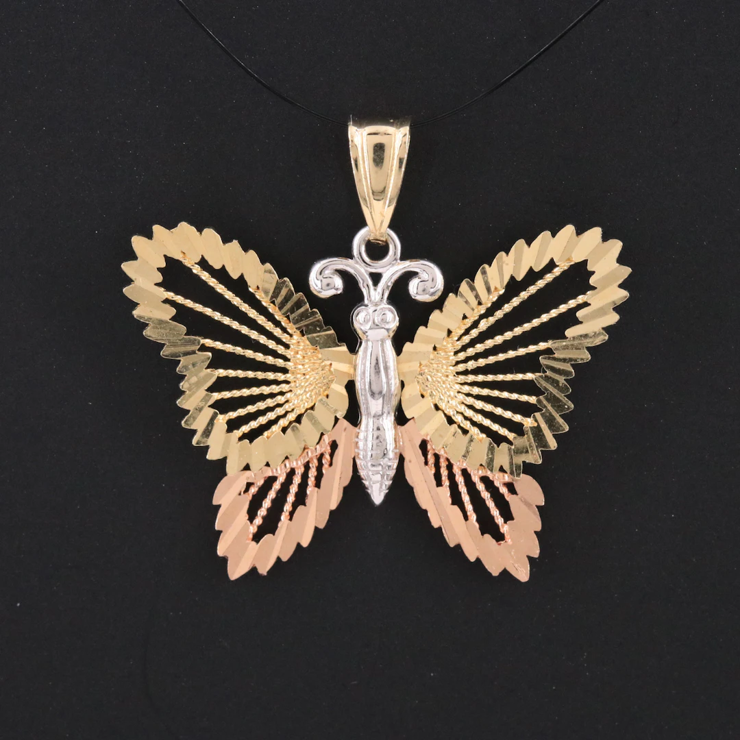14K Tri-Color Butterfly Pendant