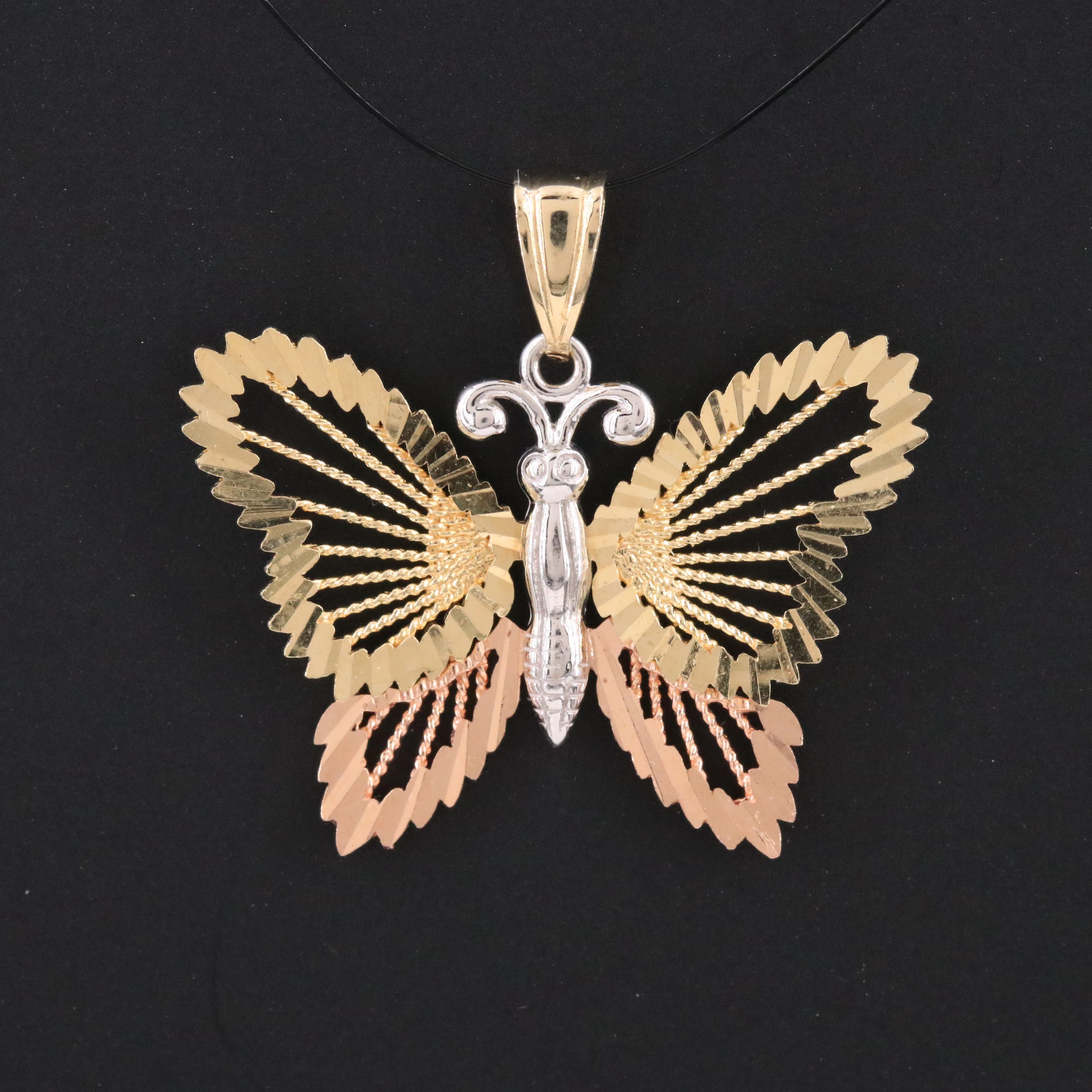 14K Tri-Color Butterfly Pendant