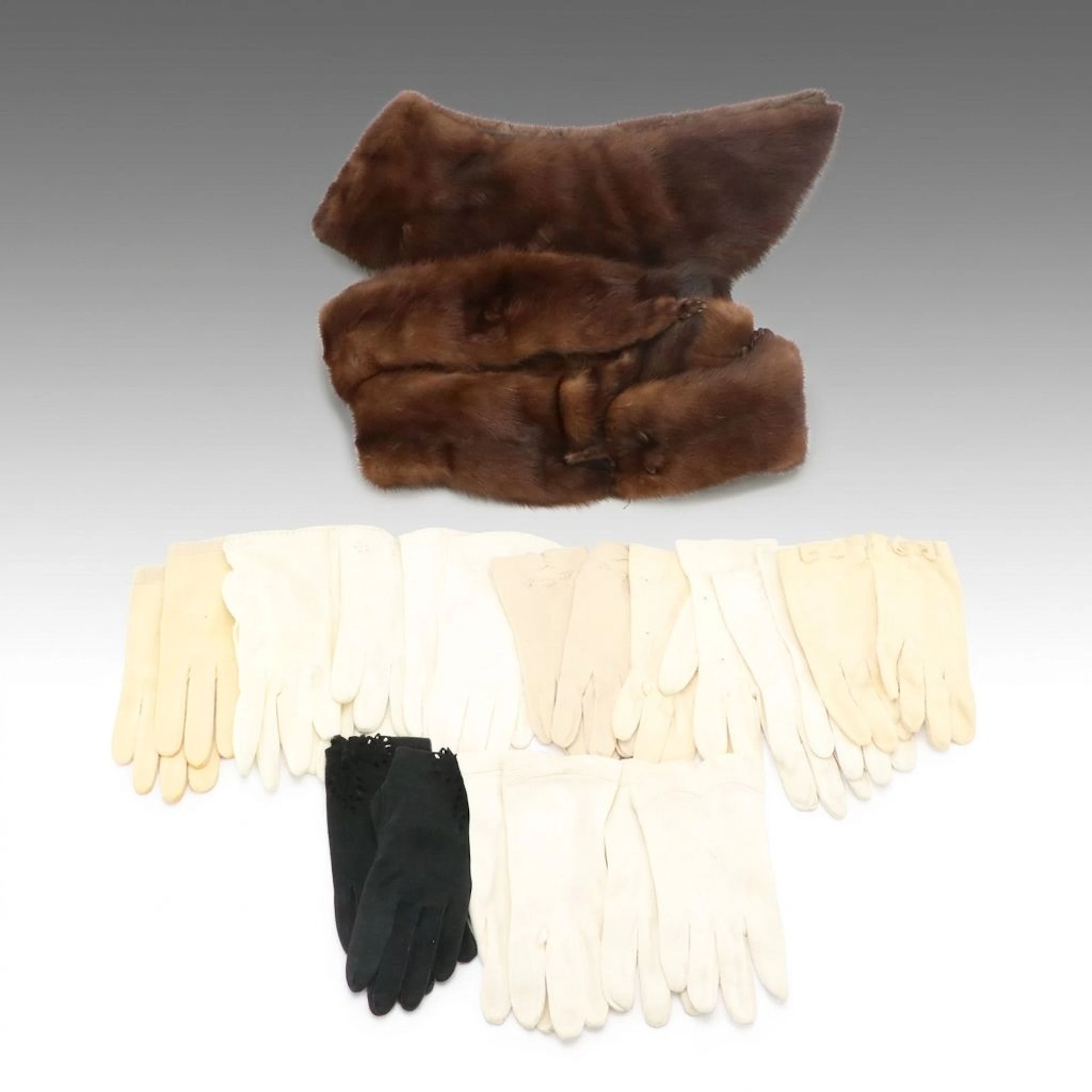 Wild American Mink Fur Full-Pelt Stole, Mink Fur Collar, Shorty Fashion Gloves