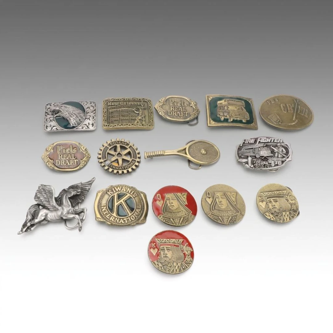 Bergamot Brass Works and Other Metal and Enamel Belt Buckles