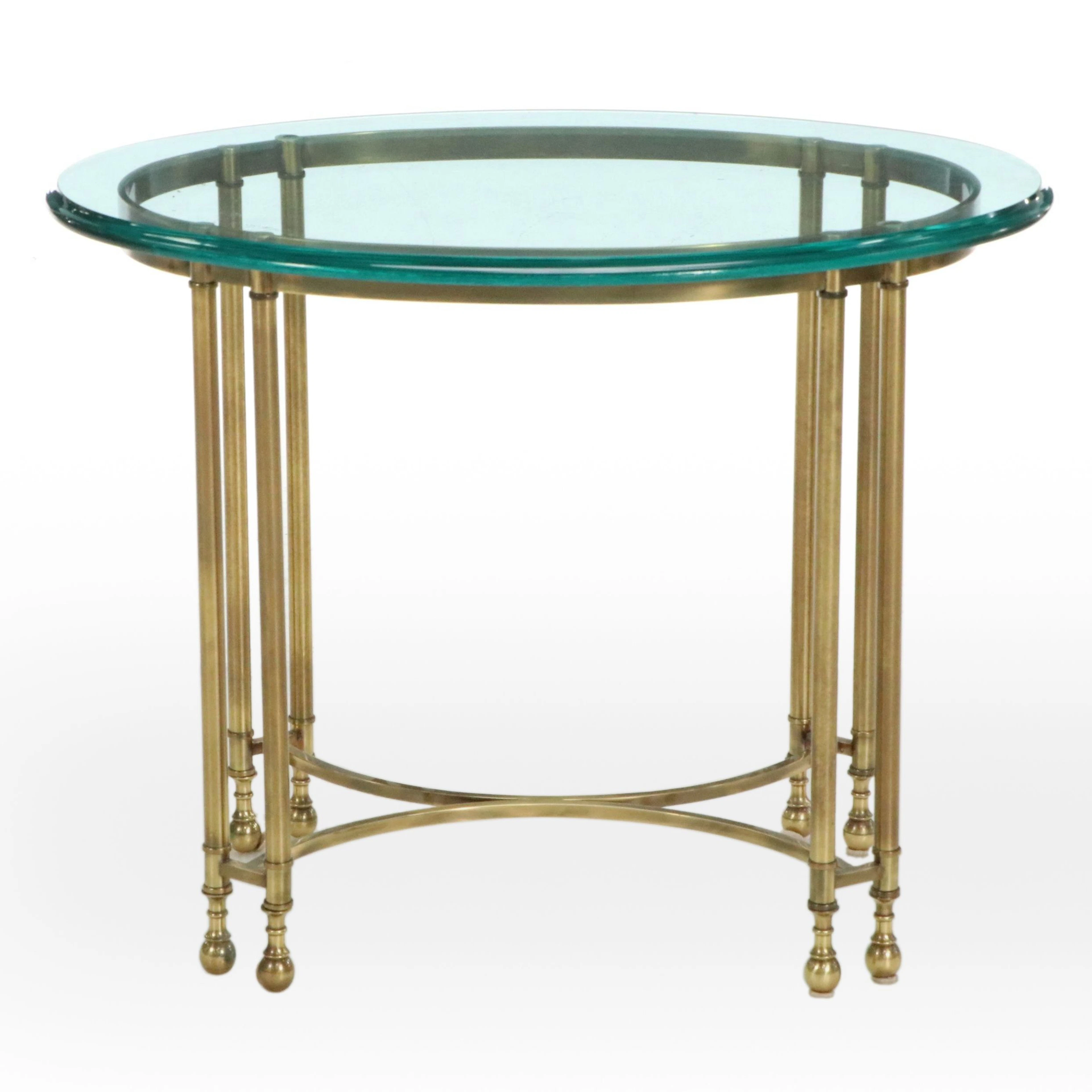 Hollywood Regency Style Oval Glass Top and Brass Side Table