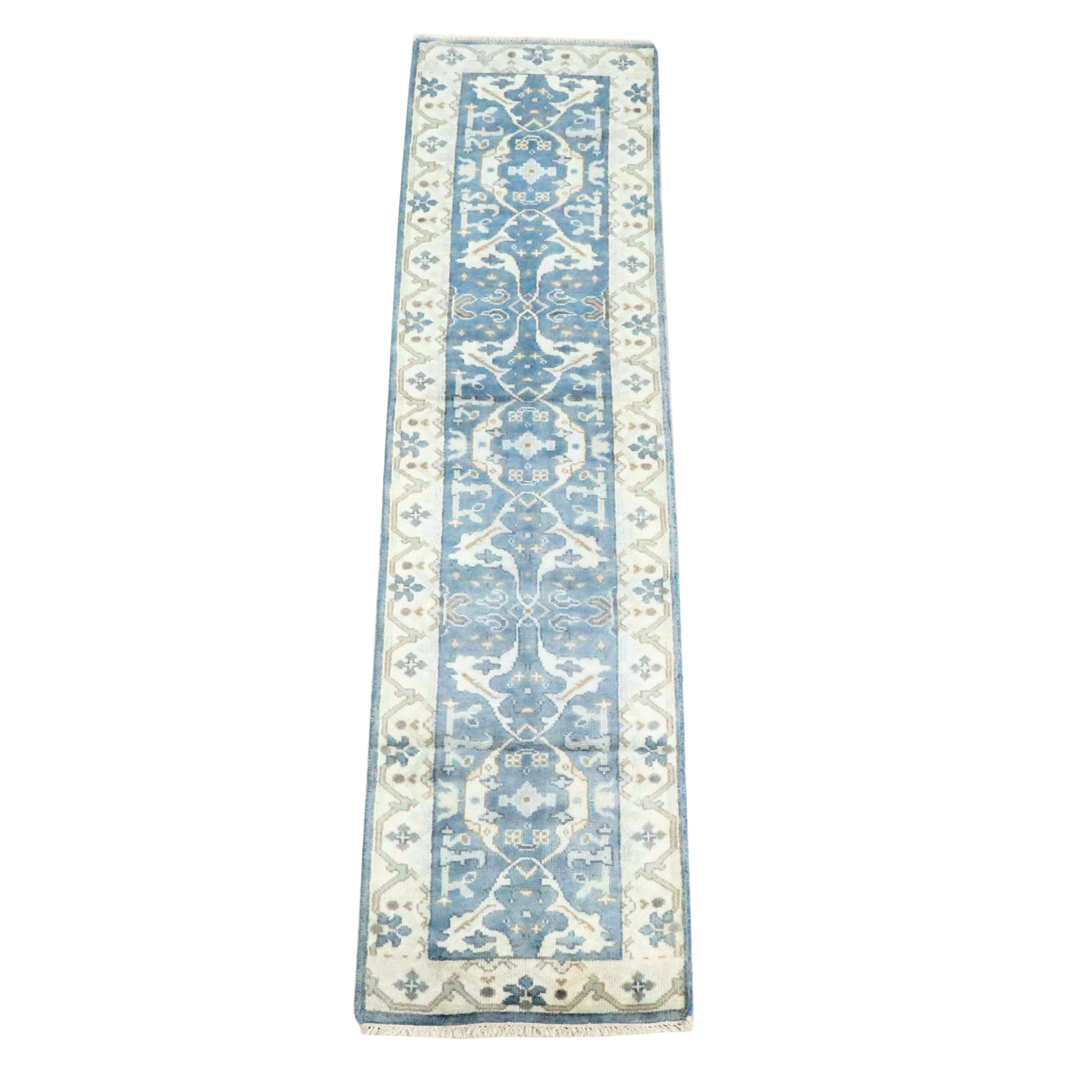 2'7 x 10'2 Hand-Knotted Indo-Turkish Oushak Carpet Runner