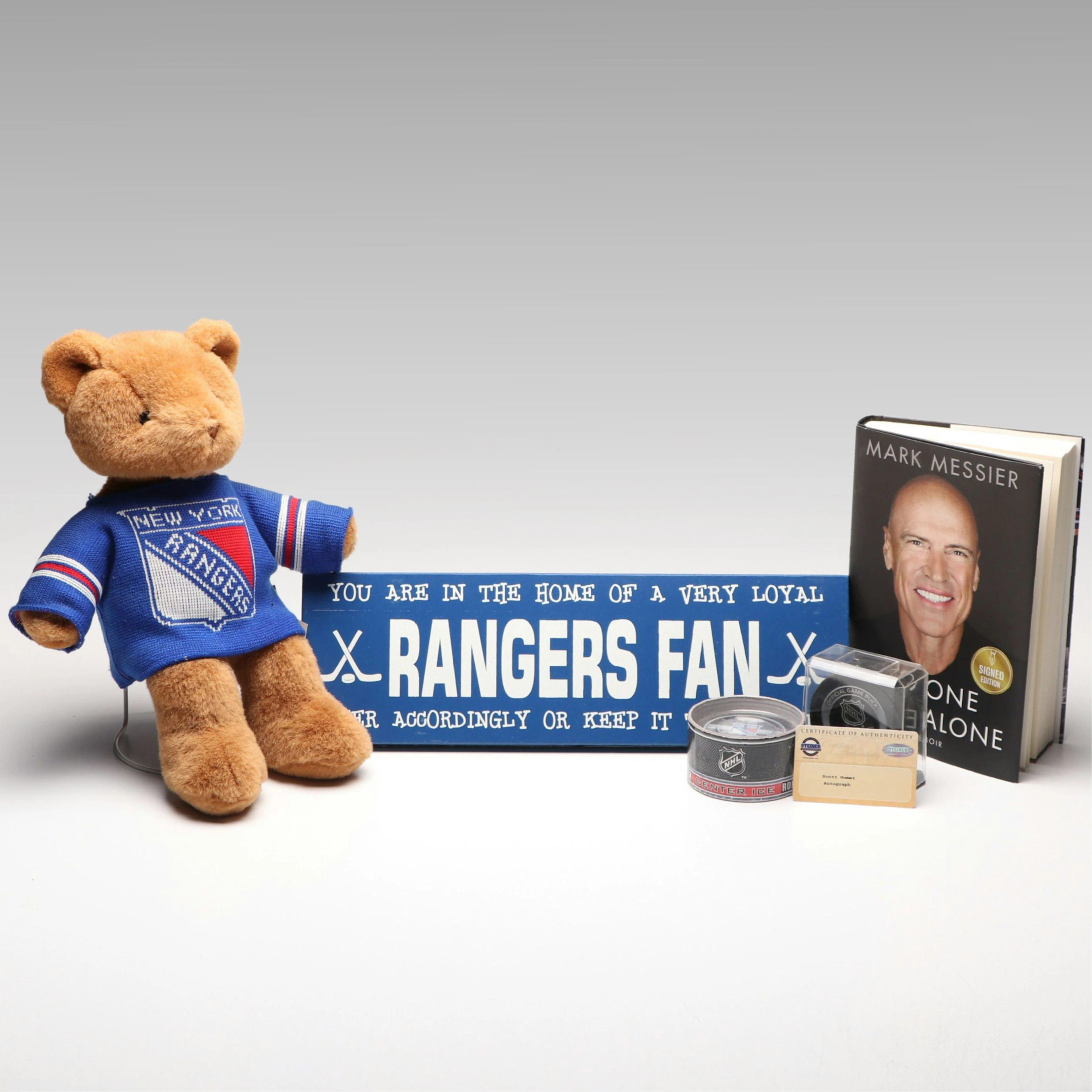 Mark Messier Signed Book with Scott Gomez Signed Hockey Puck and More