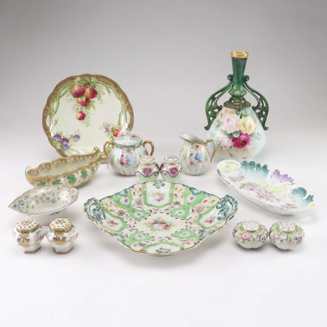 Nippon, Bavaria, Coalport and More Hand Painted Gilt Porcelain Serveware