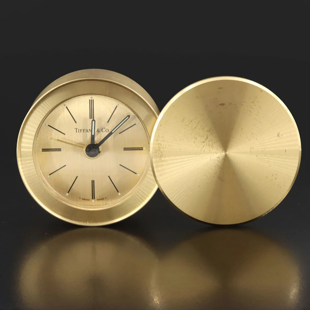 Tiffany & Co. Brass Swivel Travel Alarm/Desk Clock