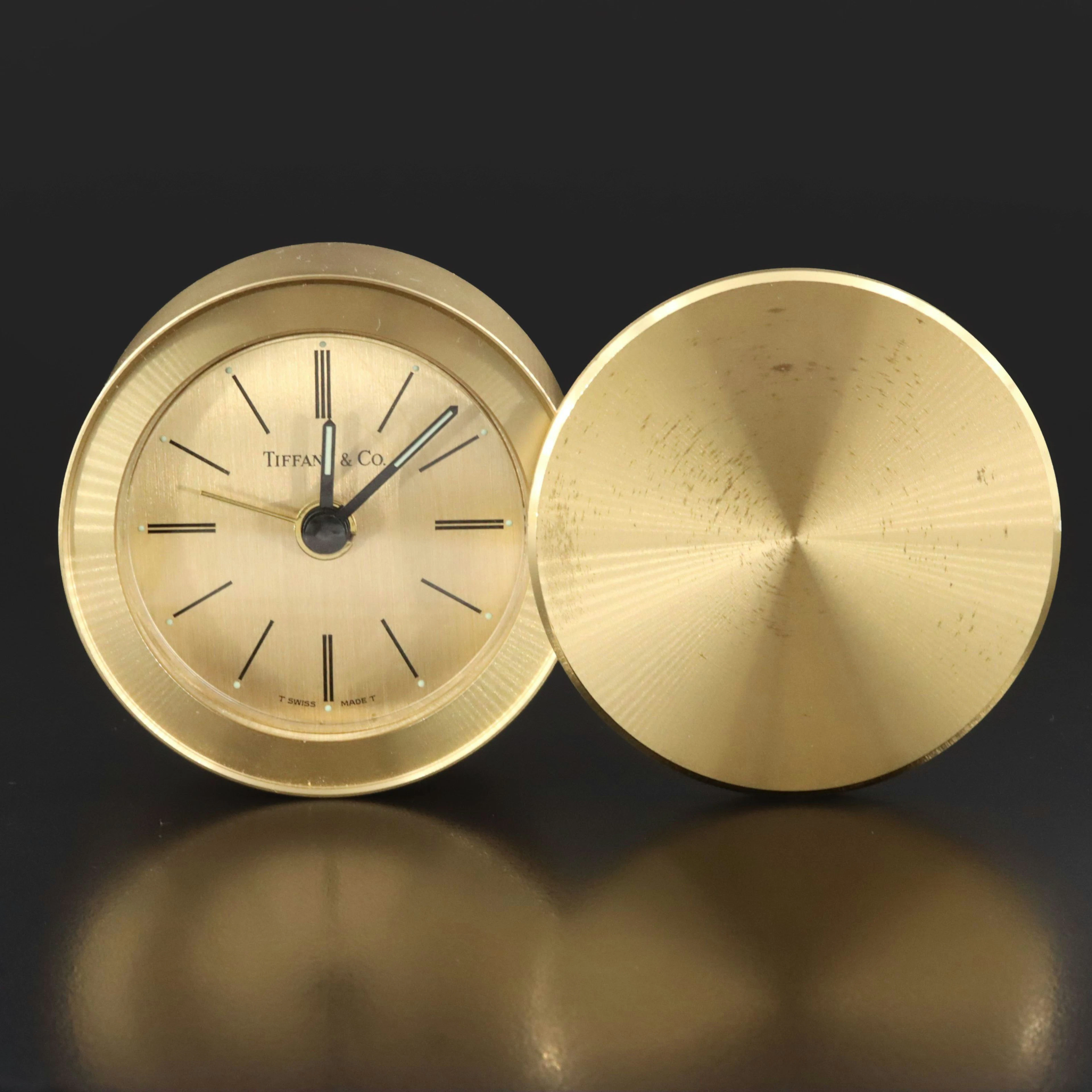 Tiffany & Co. Brass Swivel Travel Alarm/Desk Clock