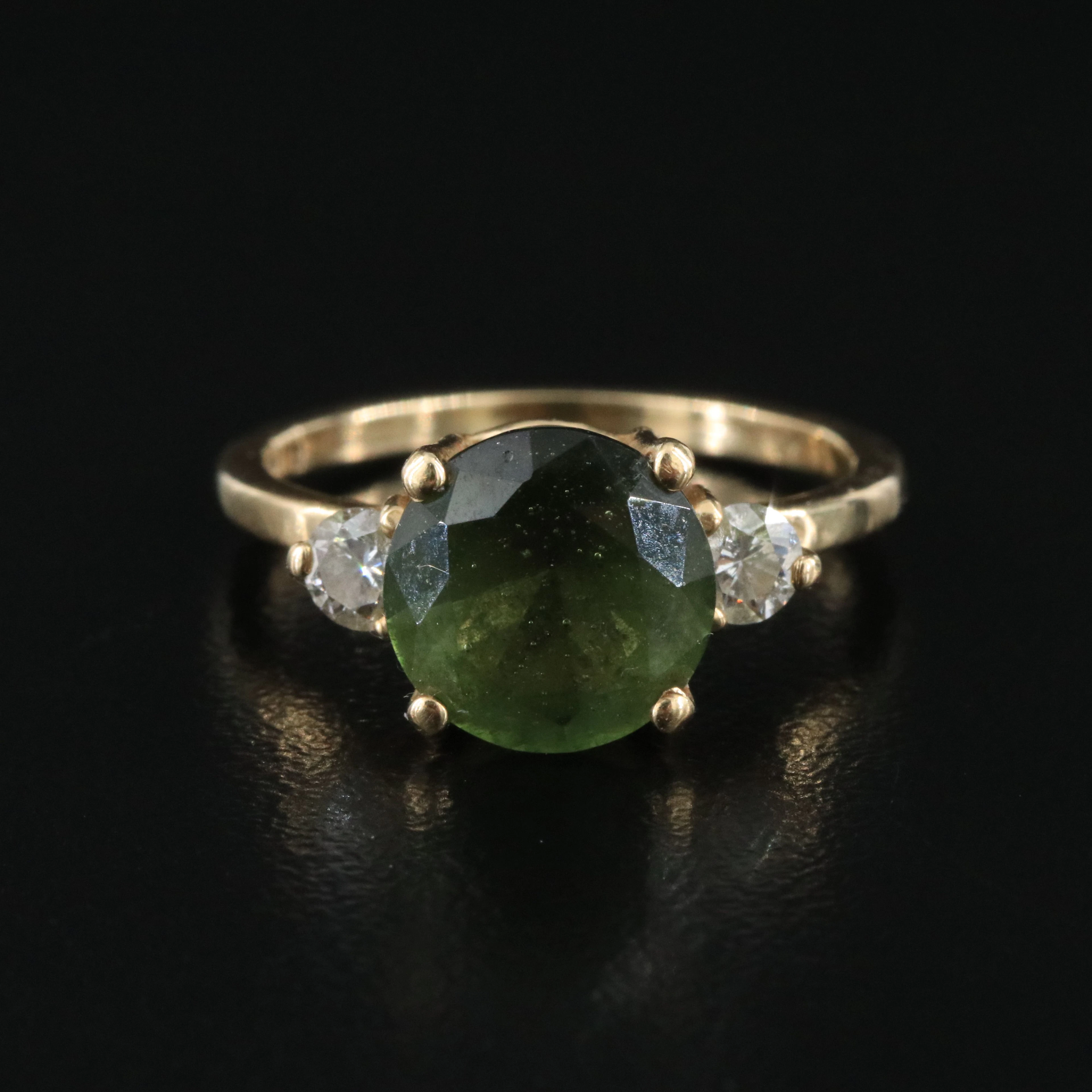 14K Moldavite and Diamond Ring