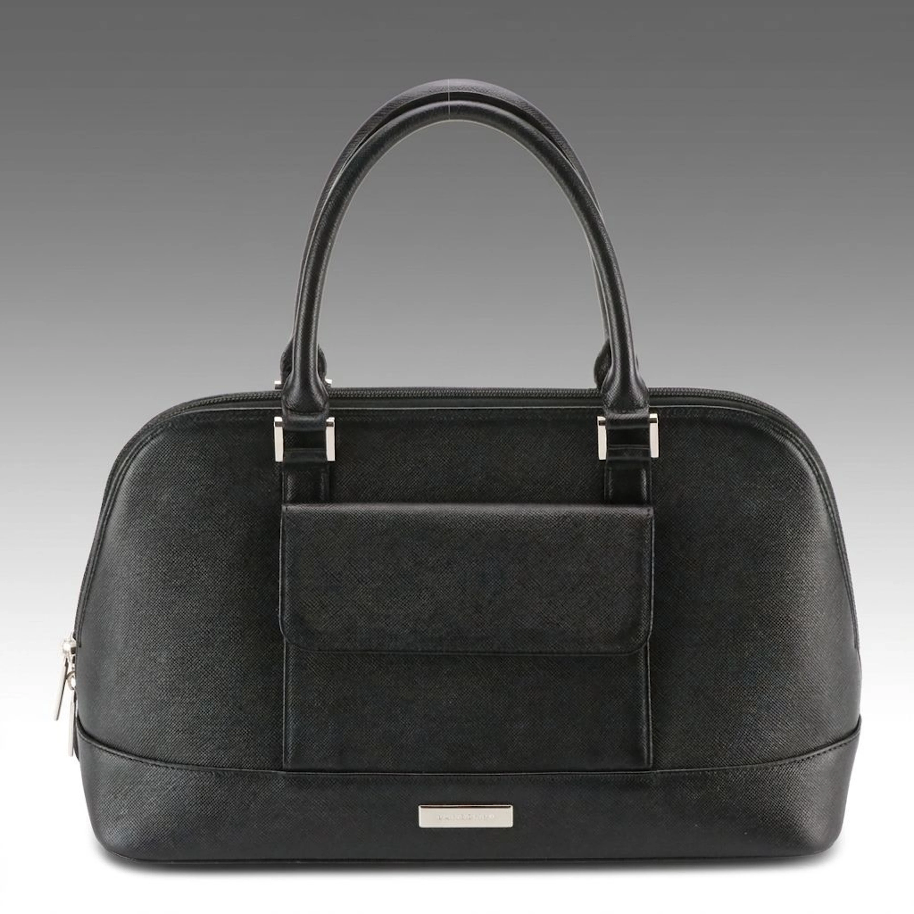 Burberry Front Pocket Dome Handbag in Black Saffiano Leather