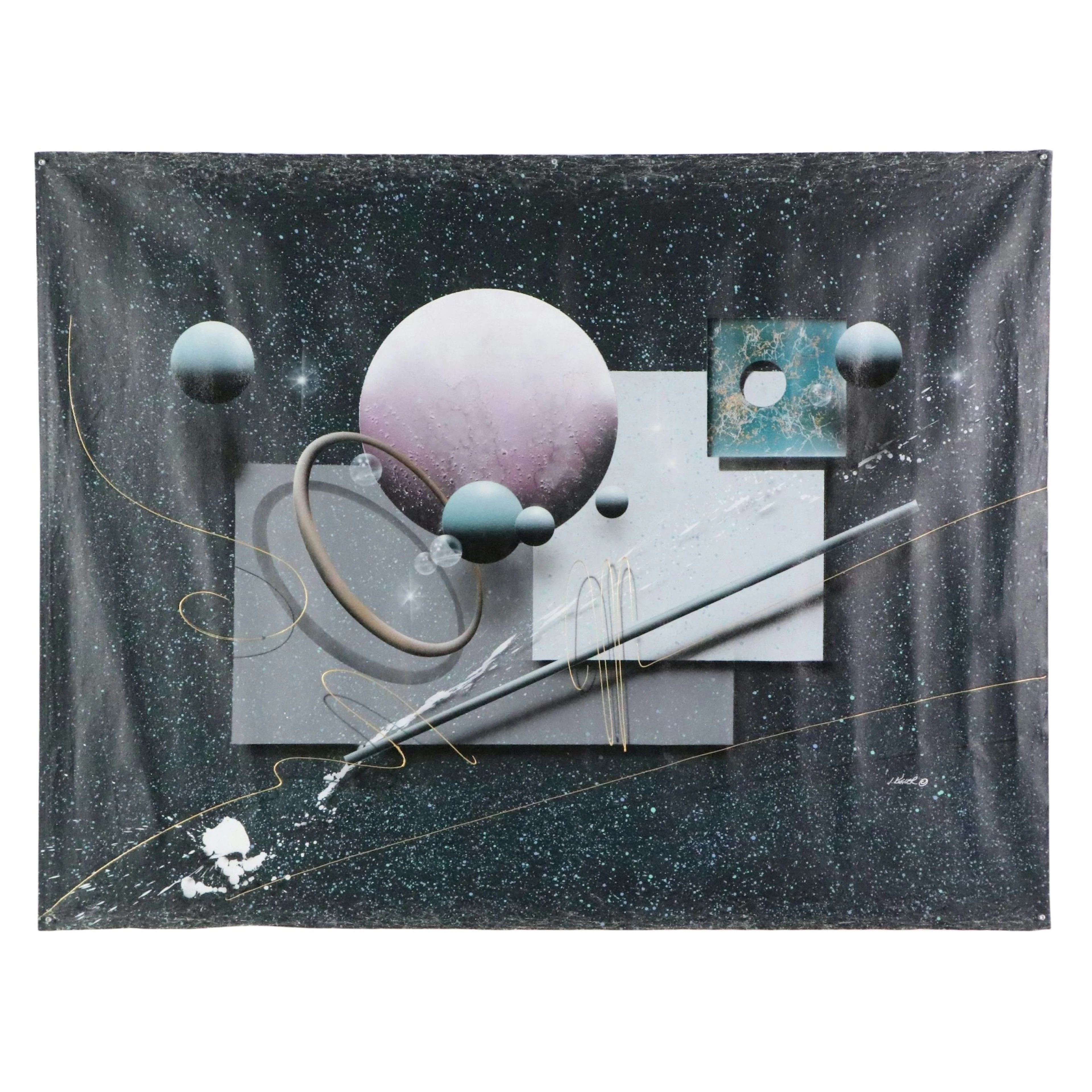 Josef Kugler Surreal Cosmic Landscape Oil and Acrylic Painting, 1980s