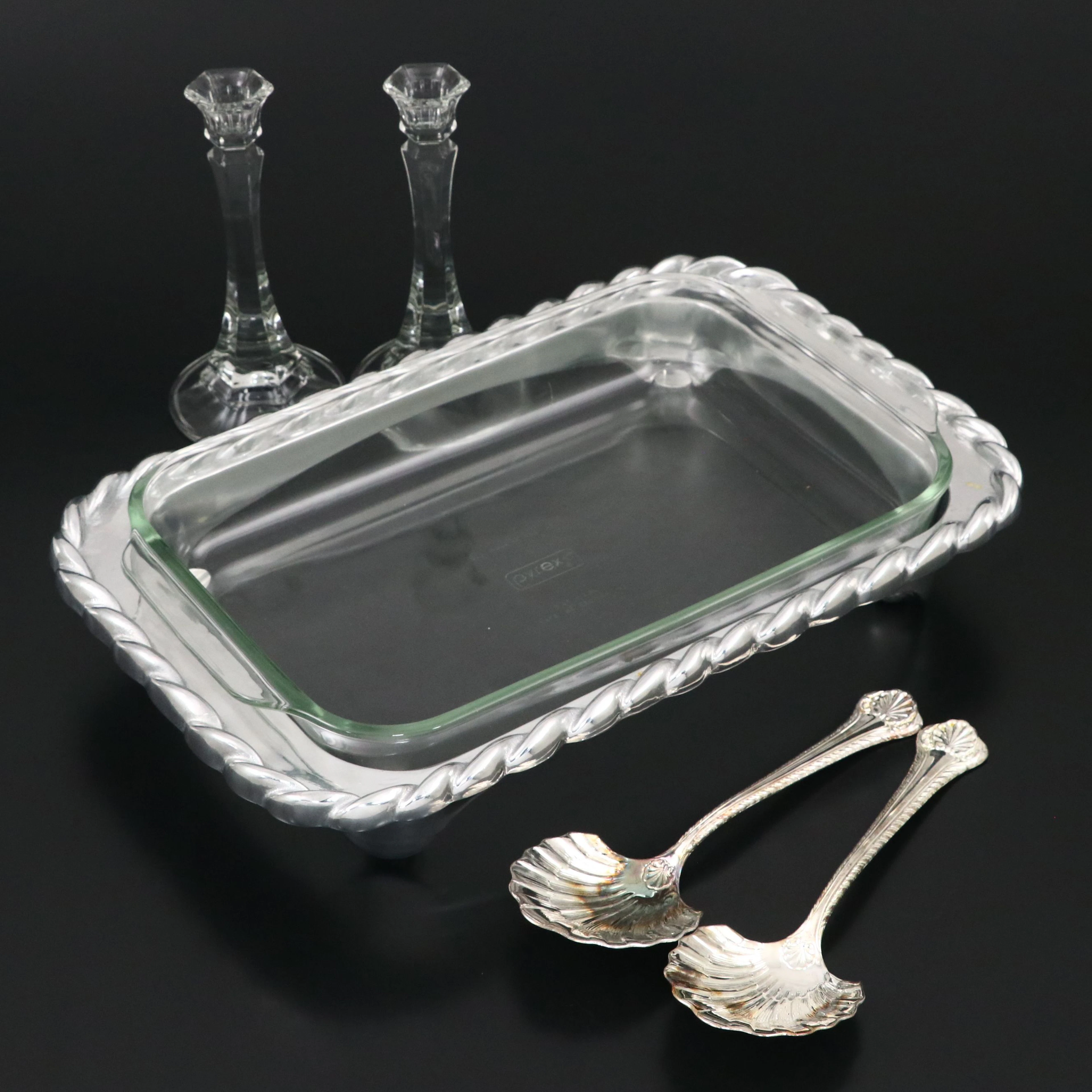 Crystal Candle Holders, Neiman Marcus Shell Serving Spoons, and More Tableware