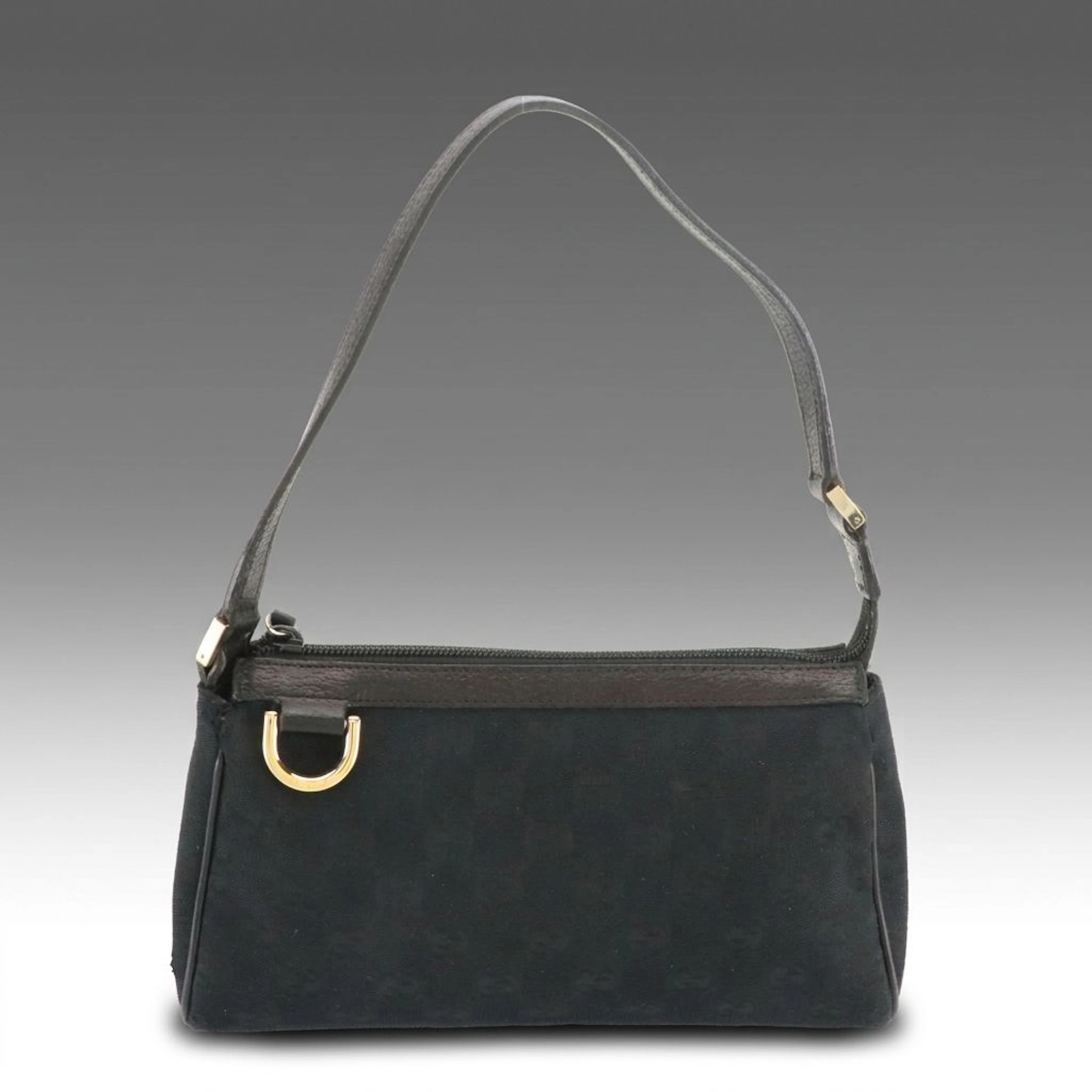 Gucci Abbey D-Ring Pochette Shoulder Bag in Black GG Canvas and Leather