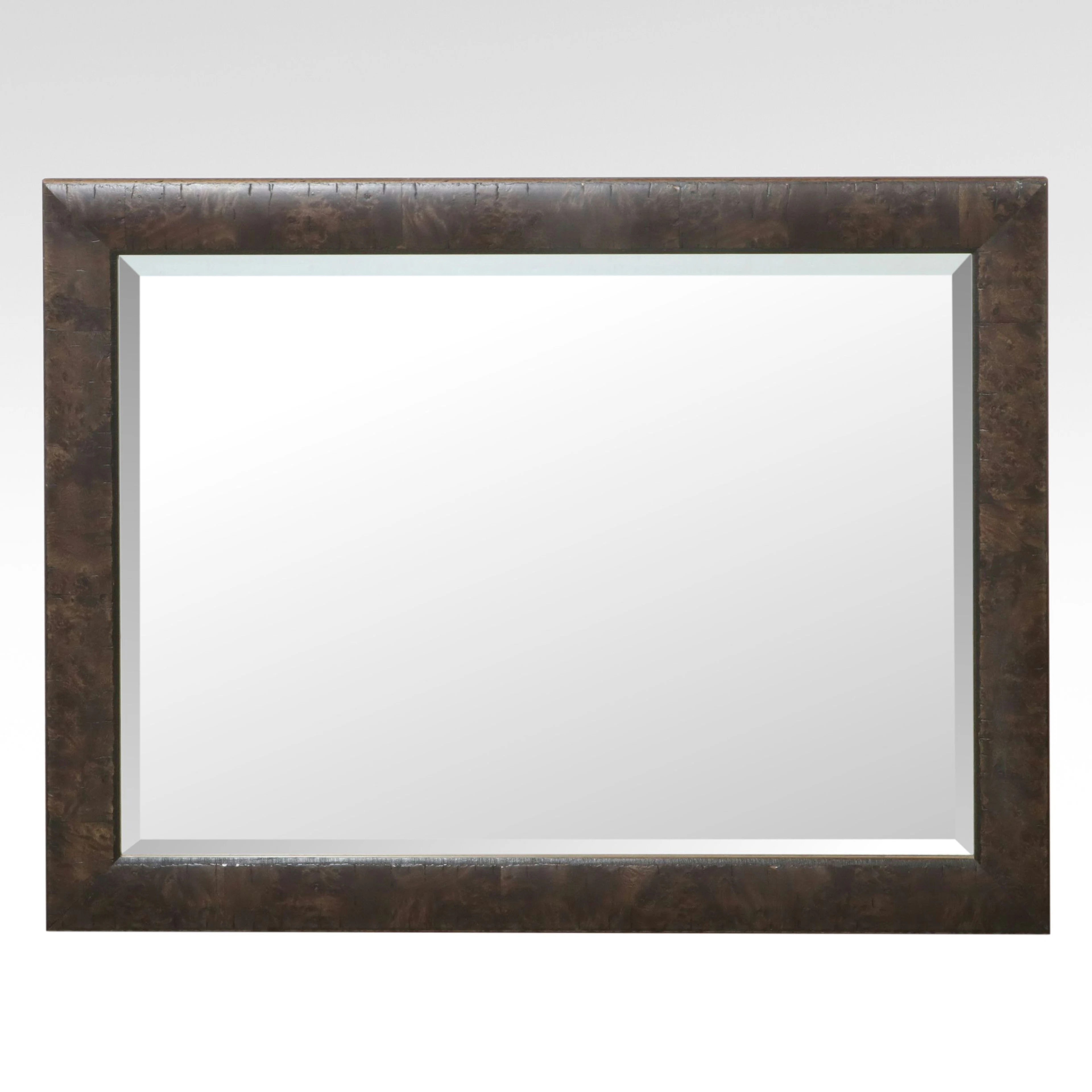 Burlwood with Notched Finish Wall Mirror, Contemporary