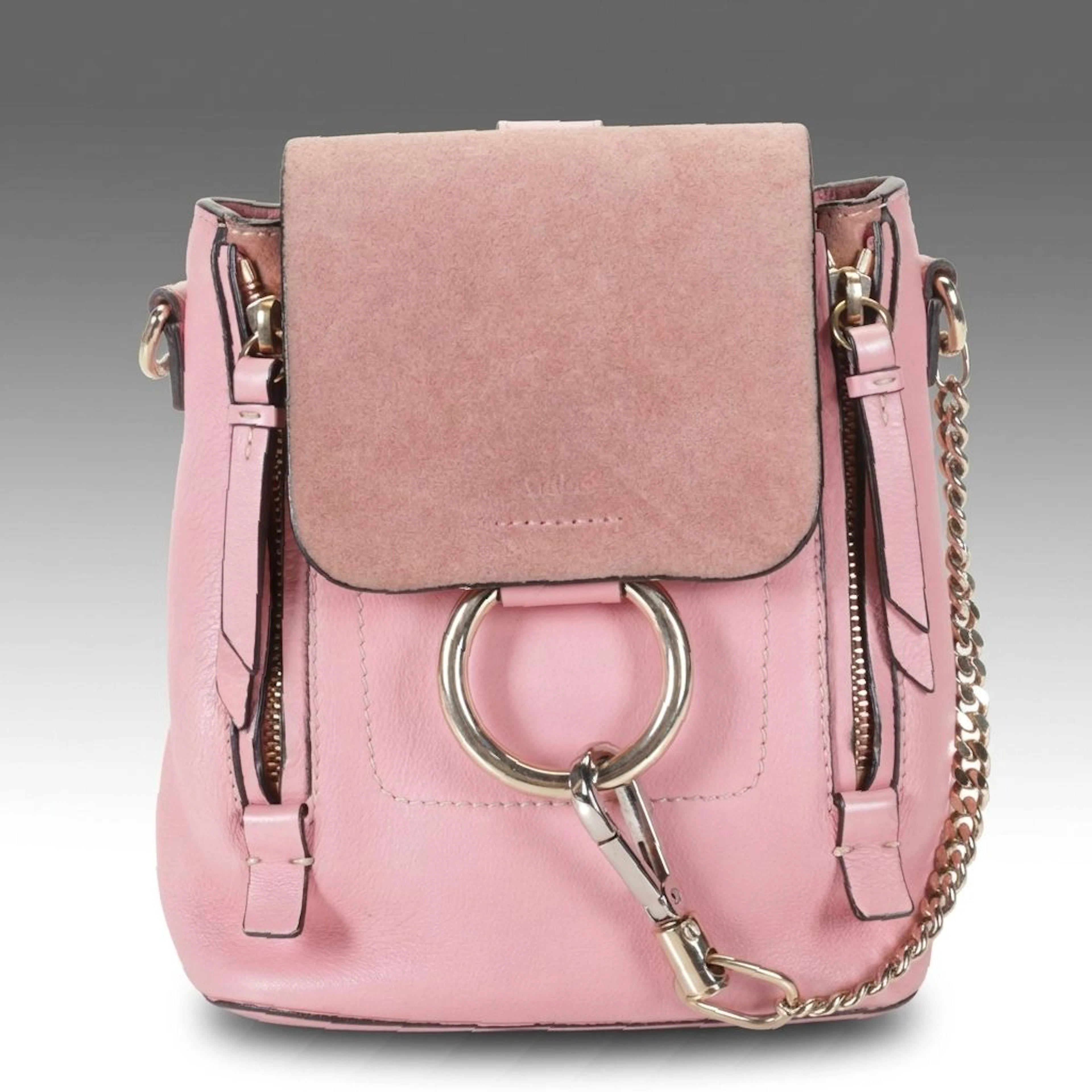 Chloé Mini Faye Backpack in Pink Calfskin Leather and Suede