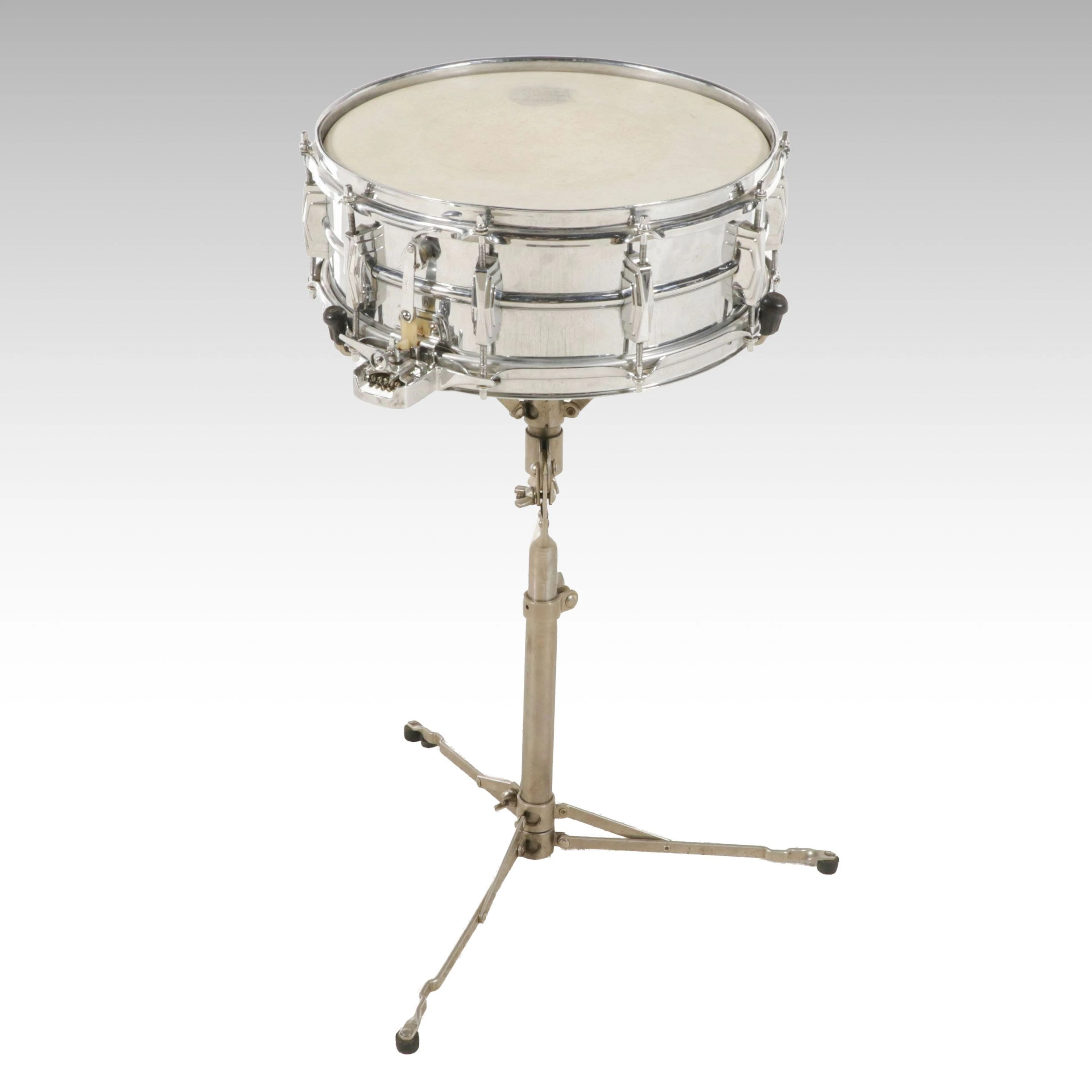 Ludwig Chrome Snare Drum with Remo "Ambassador" Drumhead and Stand