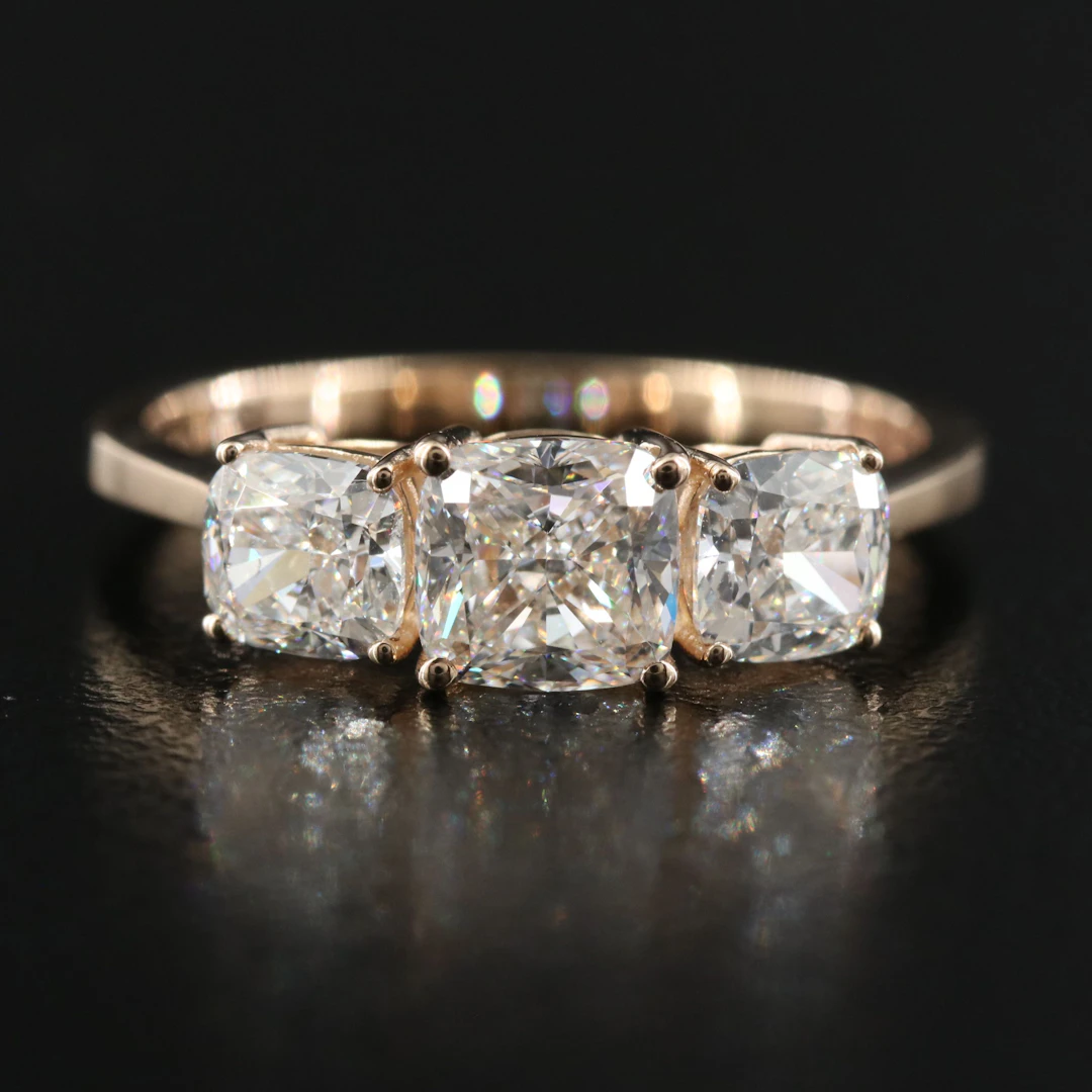 14K 1.90 CTW Diamond Three Stone Ring with GIA Reports