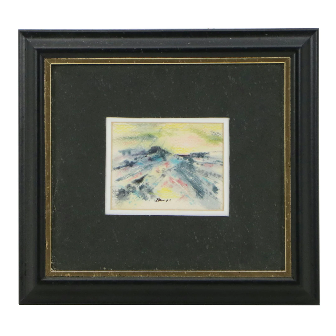 Charles E. Barnes Atmospheric Watercolor Painting of Mountains, 20th Century