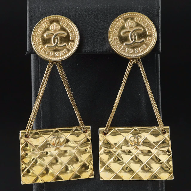Chanel CC Quilted Handbag Clip Earrings Vintage