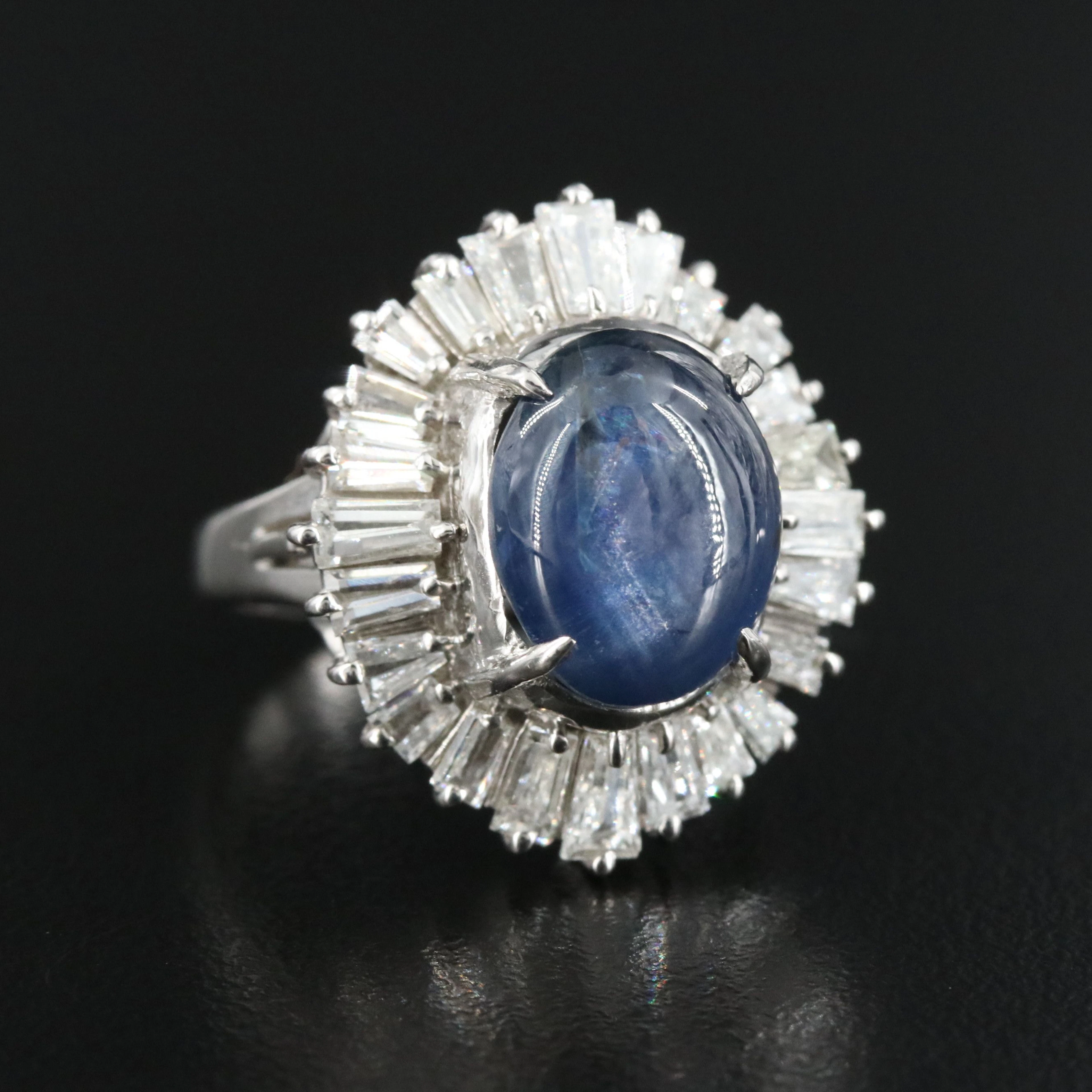 Platinum 10.09 CT Unheated Ceylon Star Sapphire and Diamond Ring with